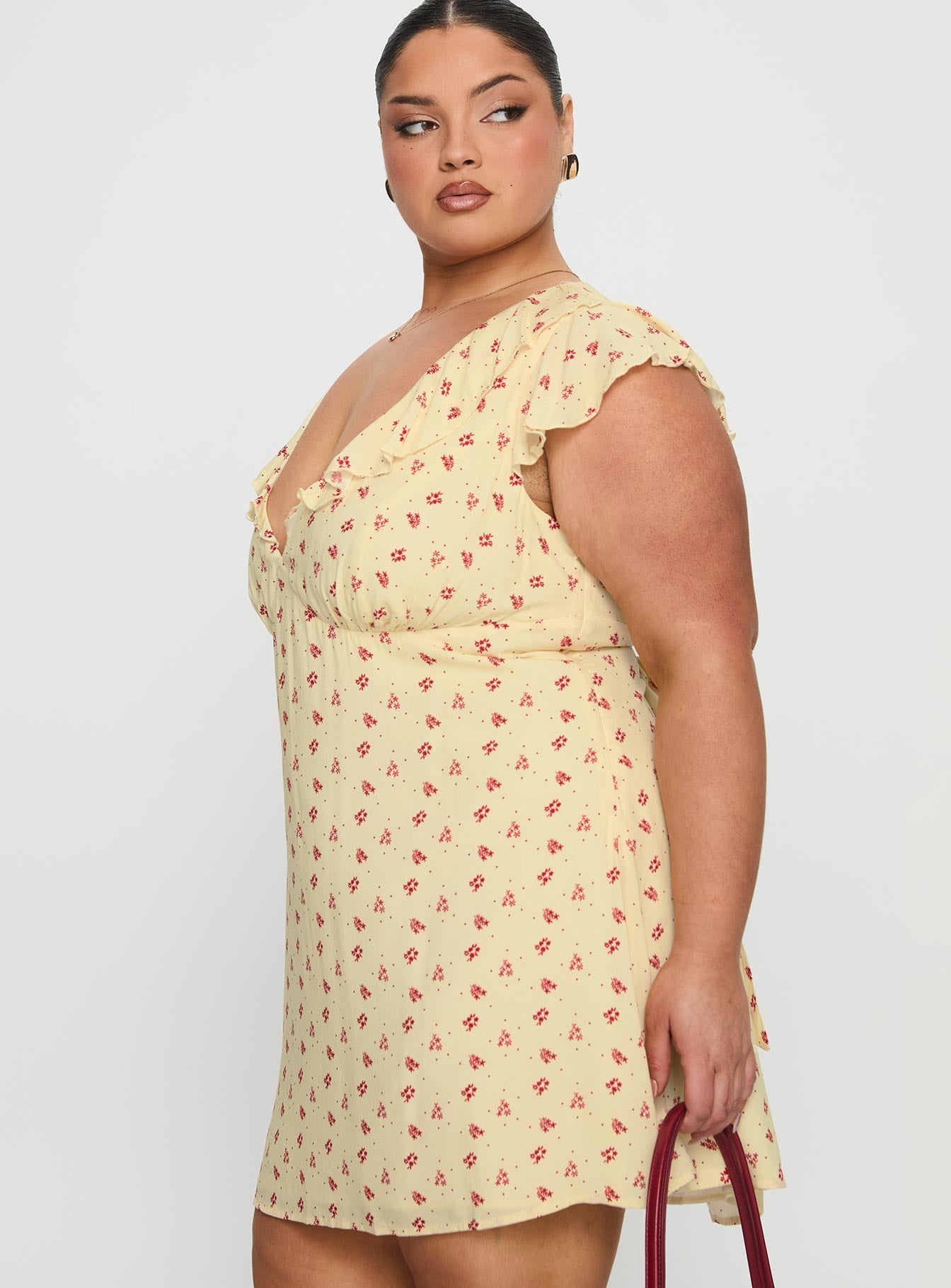 Just Me And You Frill Mini Dress Yellow Floral Curve - Image 4