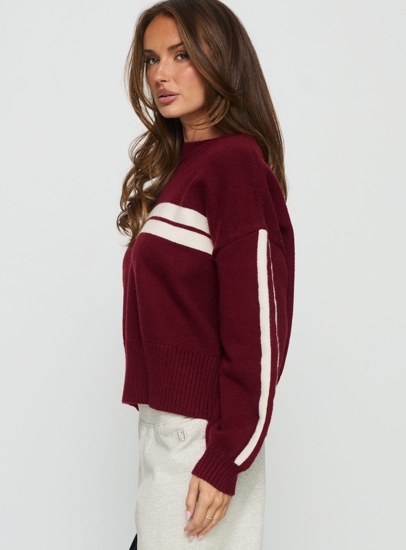 Catherin Crew Neck Knit Sweater Red White - Image 3