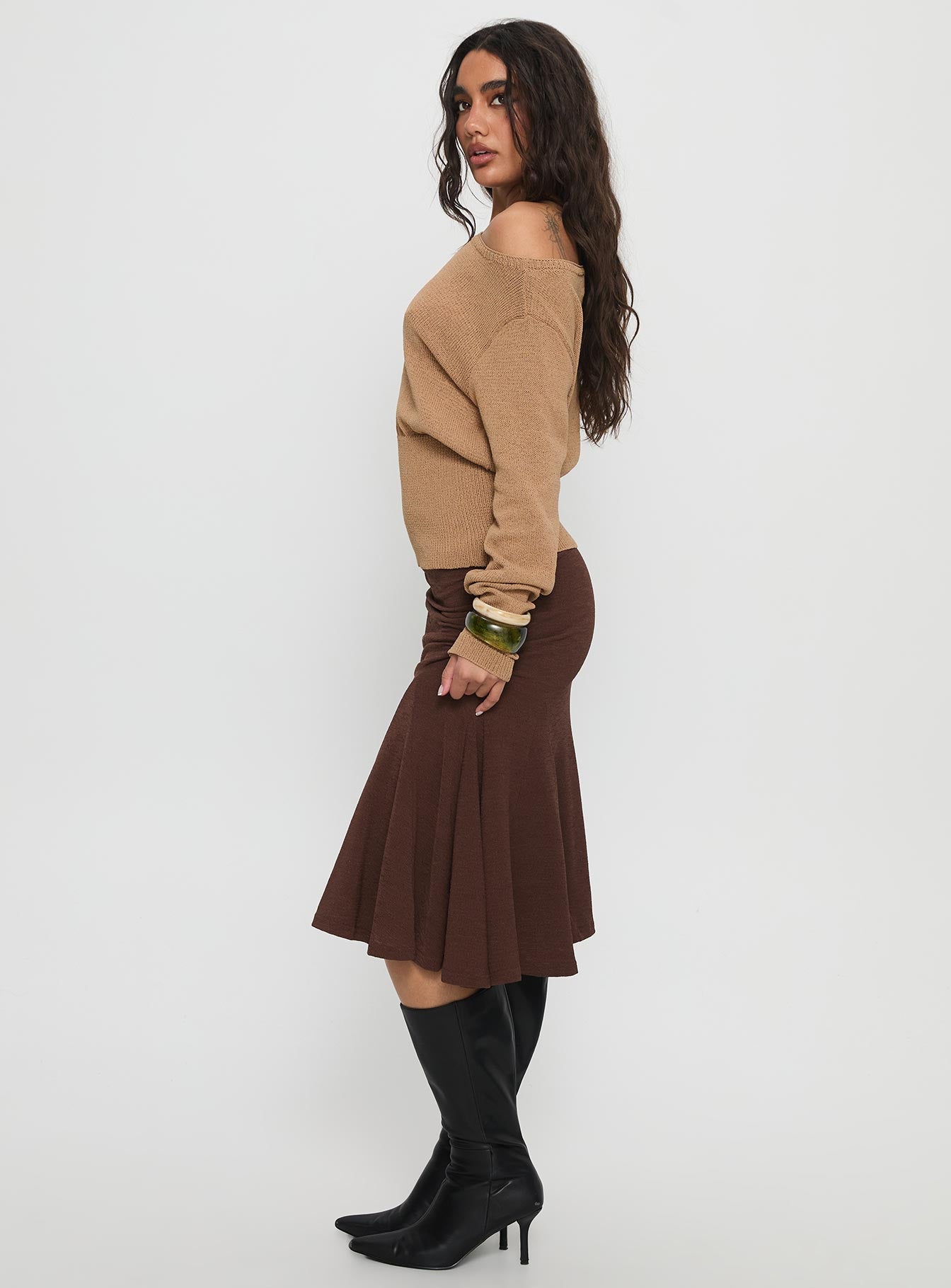 Lewish Low Rise Midi Skirt Chocolate - Image 4