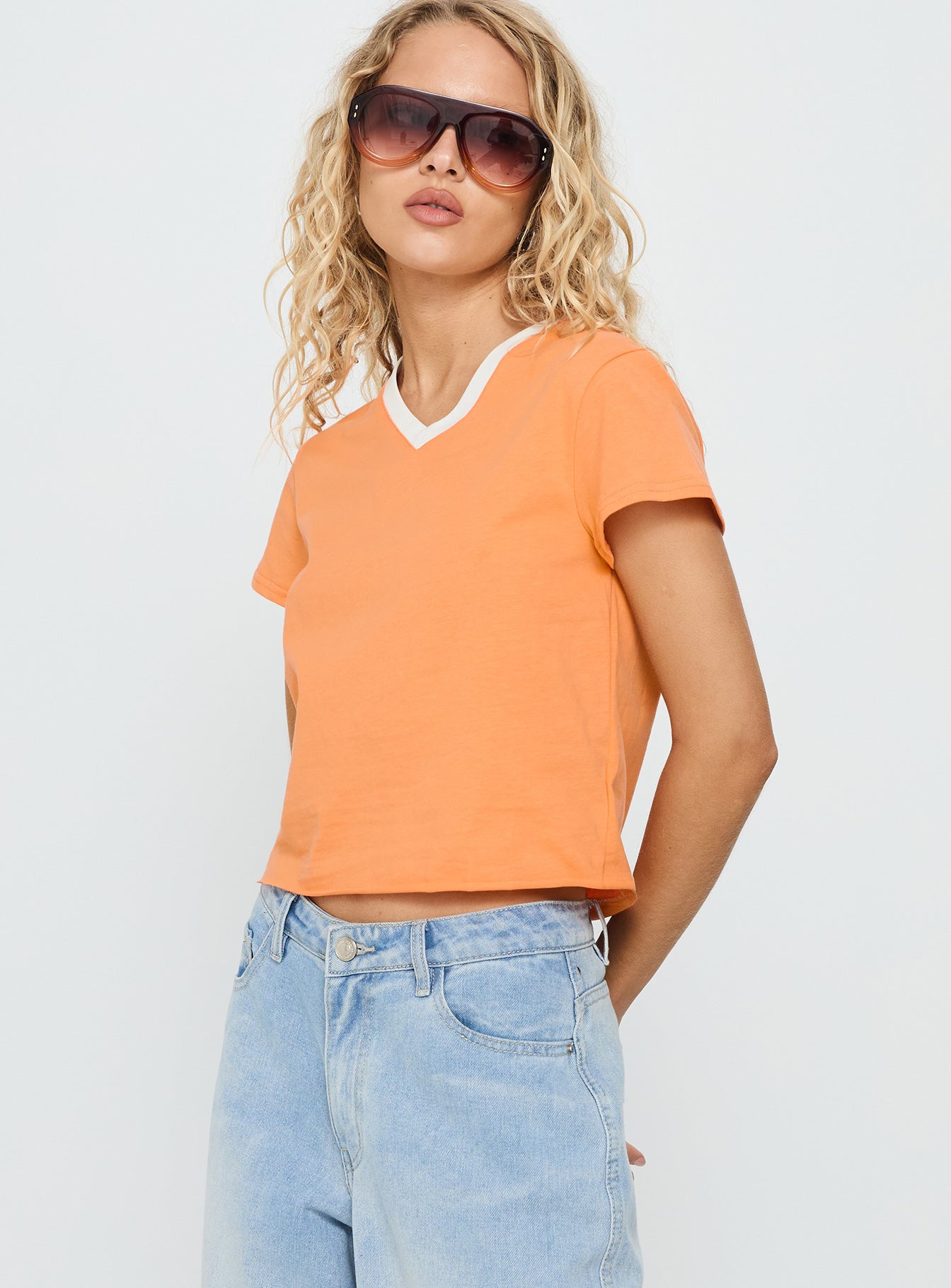 That Way V Neck Top Orange White - Image 3