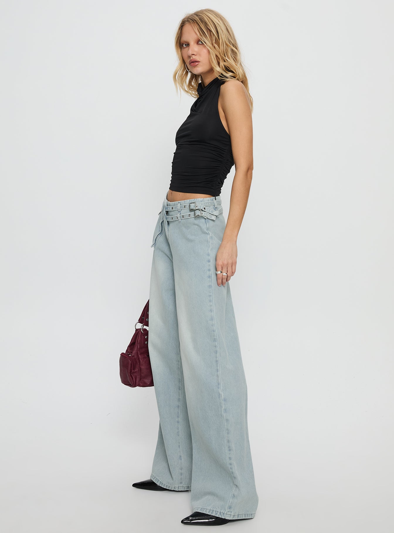 Paltrow Mid Rise Wide Leg Cargo Jeans Faded Blue Wash - Image 4