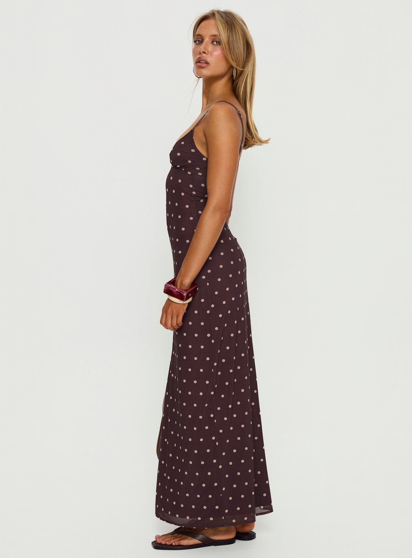 Glass Half Full Mesh Maxi Dress Plum Pink Polka Dot - Image 4