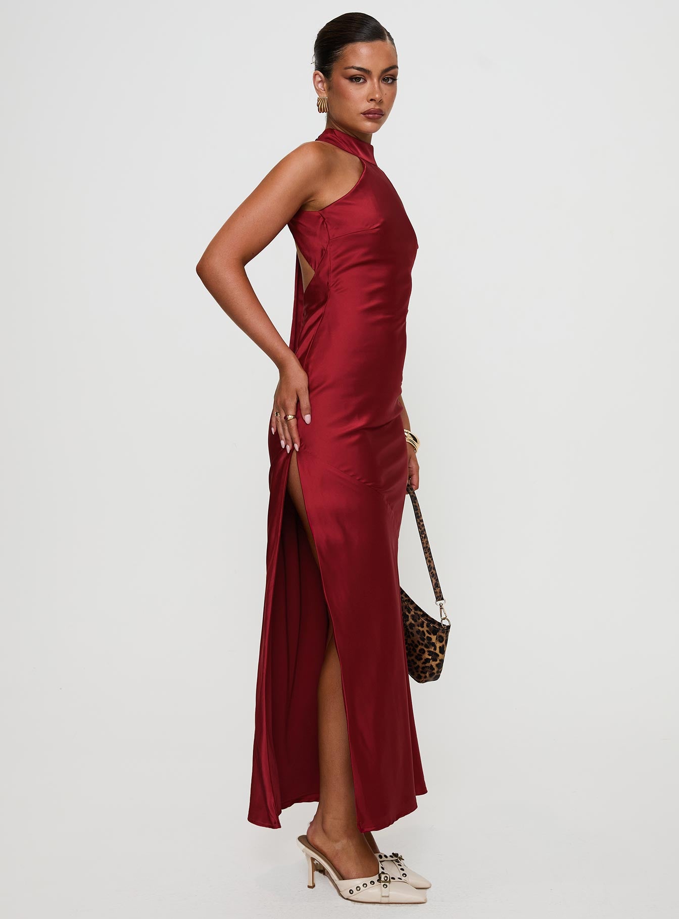 Mordecai Halter Maxi Dress Burgundy - Image 4