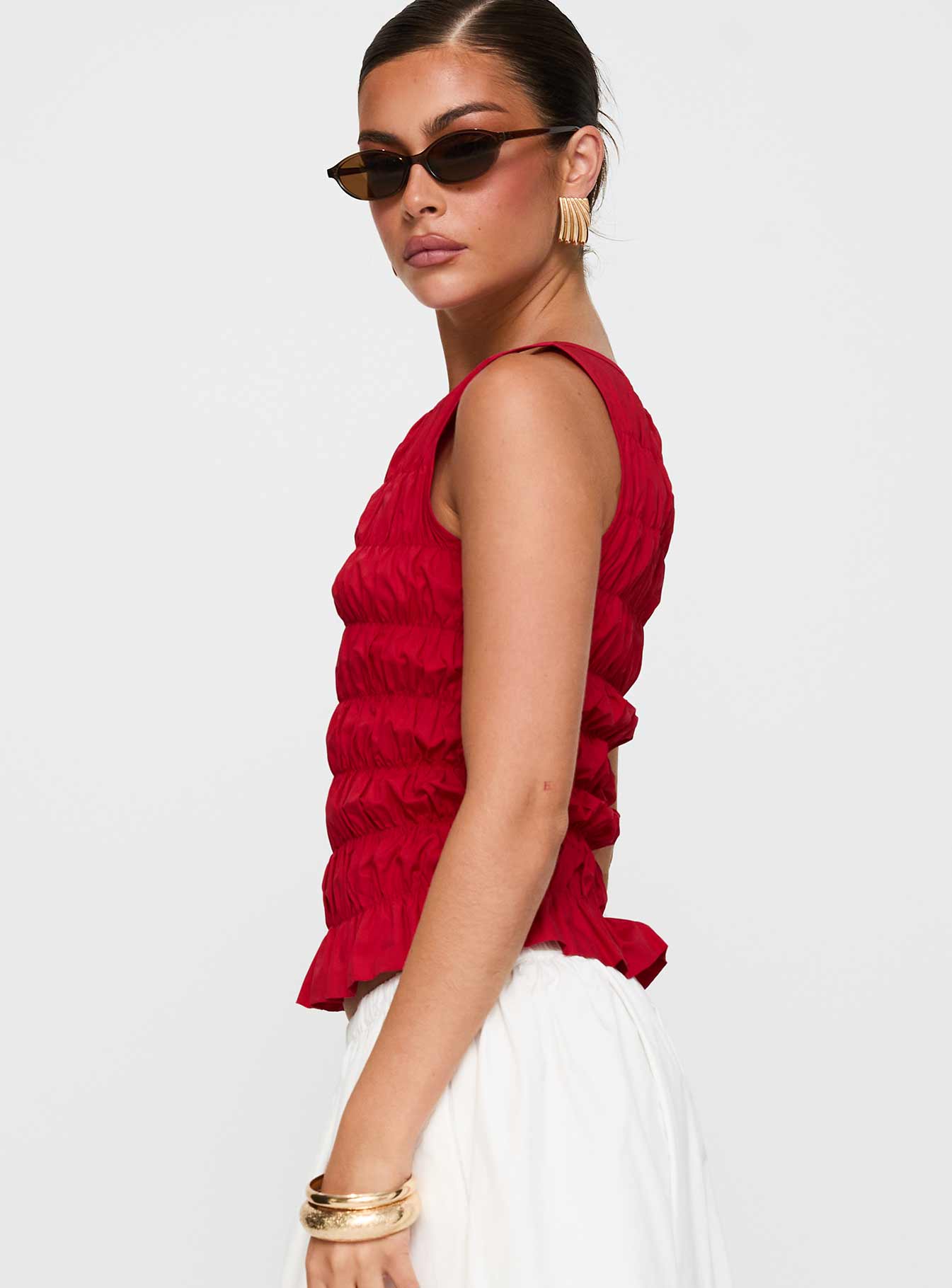 Marleene Shirred Top Red - Image 4