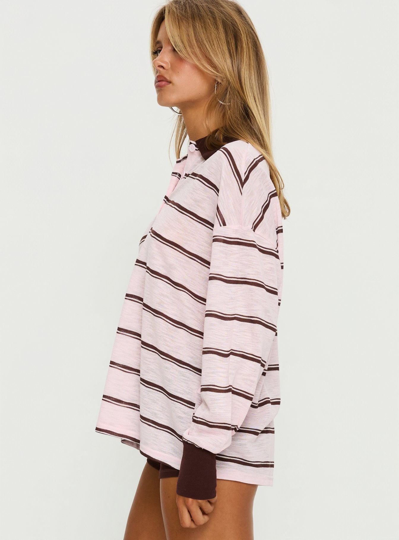 Aleka Rugby Long Sleeve Jersey Pink Brown Stripe - Image 4