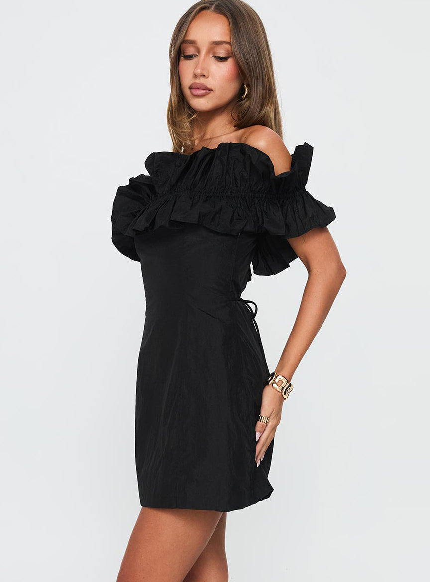 Rozetta Frill Neck Mini Dress Black - Image 3