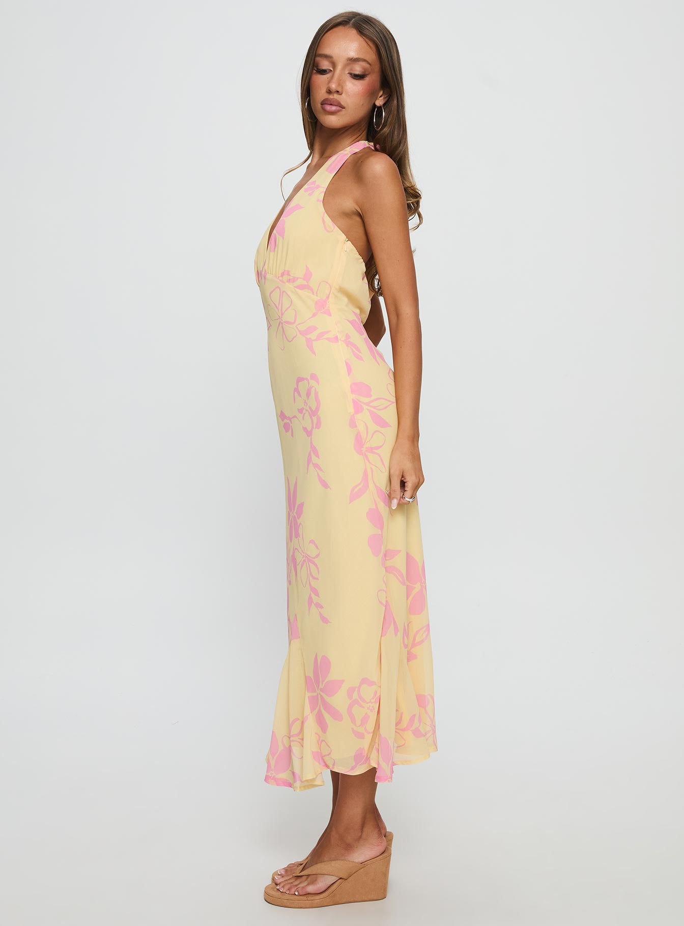Alayla Halter Midi Dress Yellow Floral - Image 3