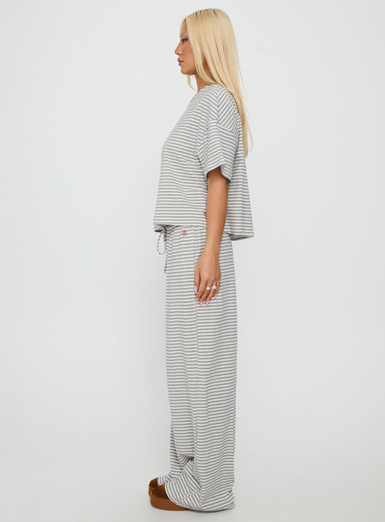 Tobie Off Shoulder Sleep Set Grey Stripe - Image 4