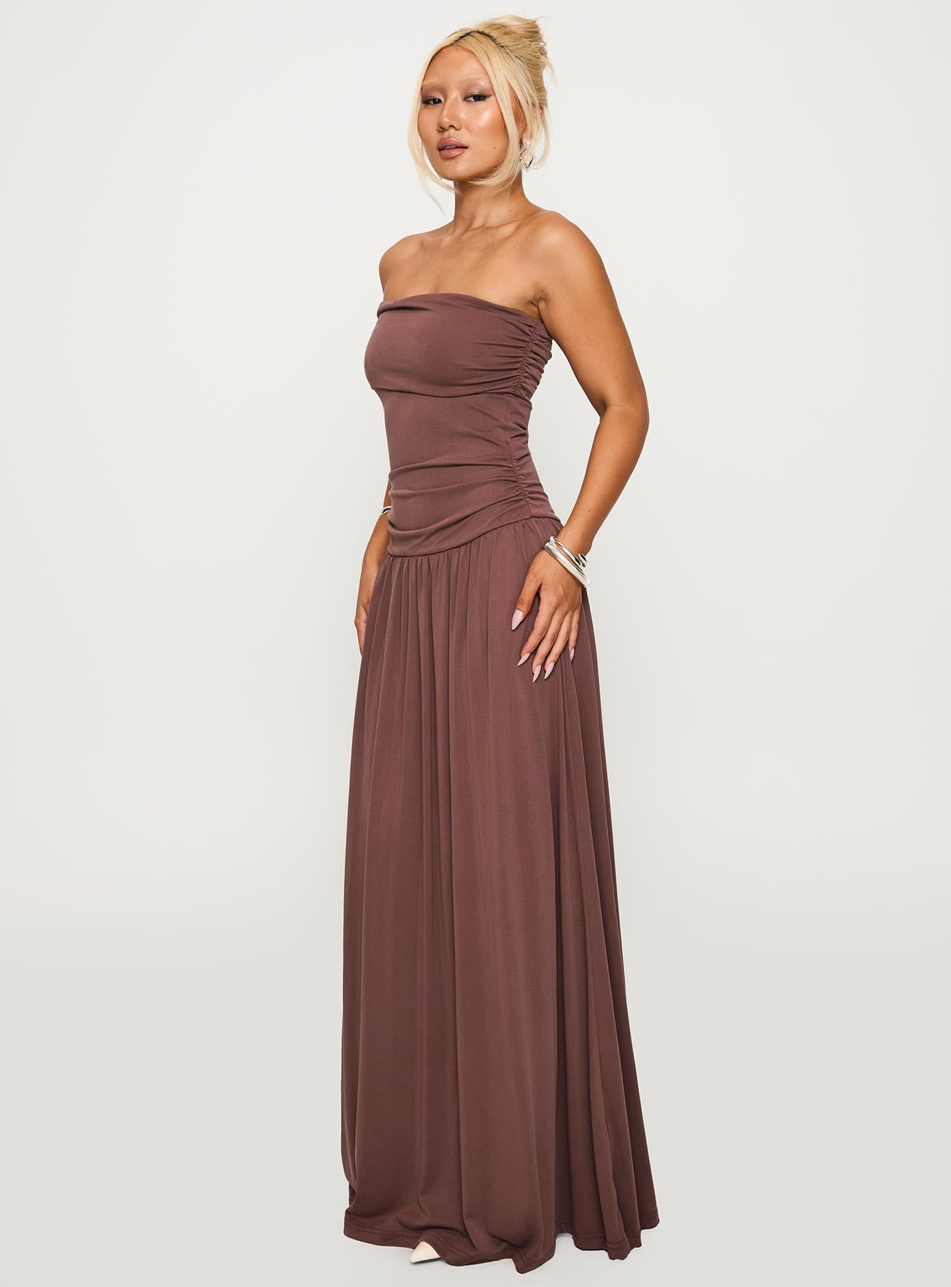 Decadence Strapless Maxi Dress Brown - Image 4