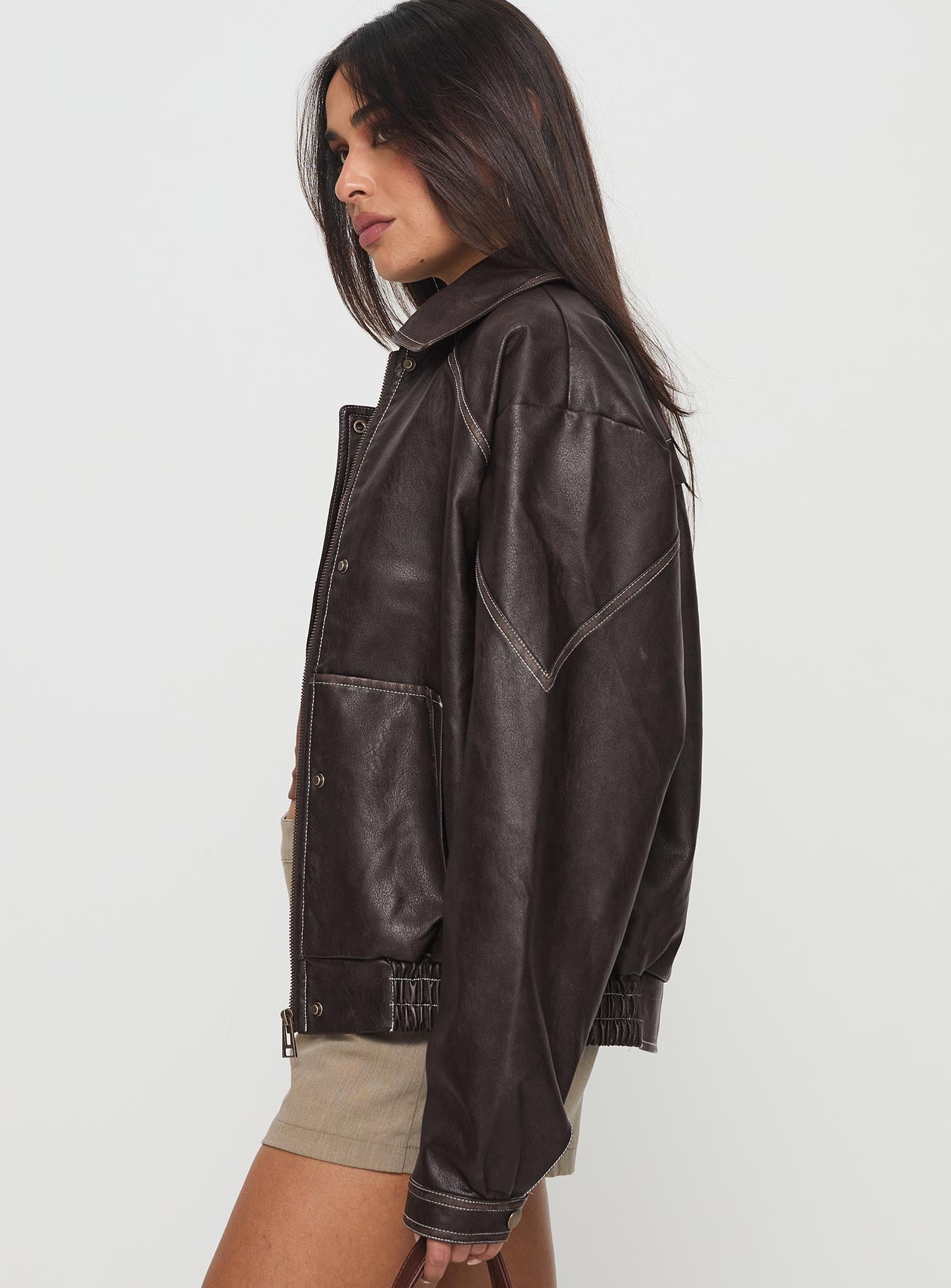 Jaxton Faux Leather Jacket Brown - Image 4