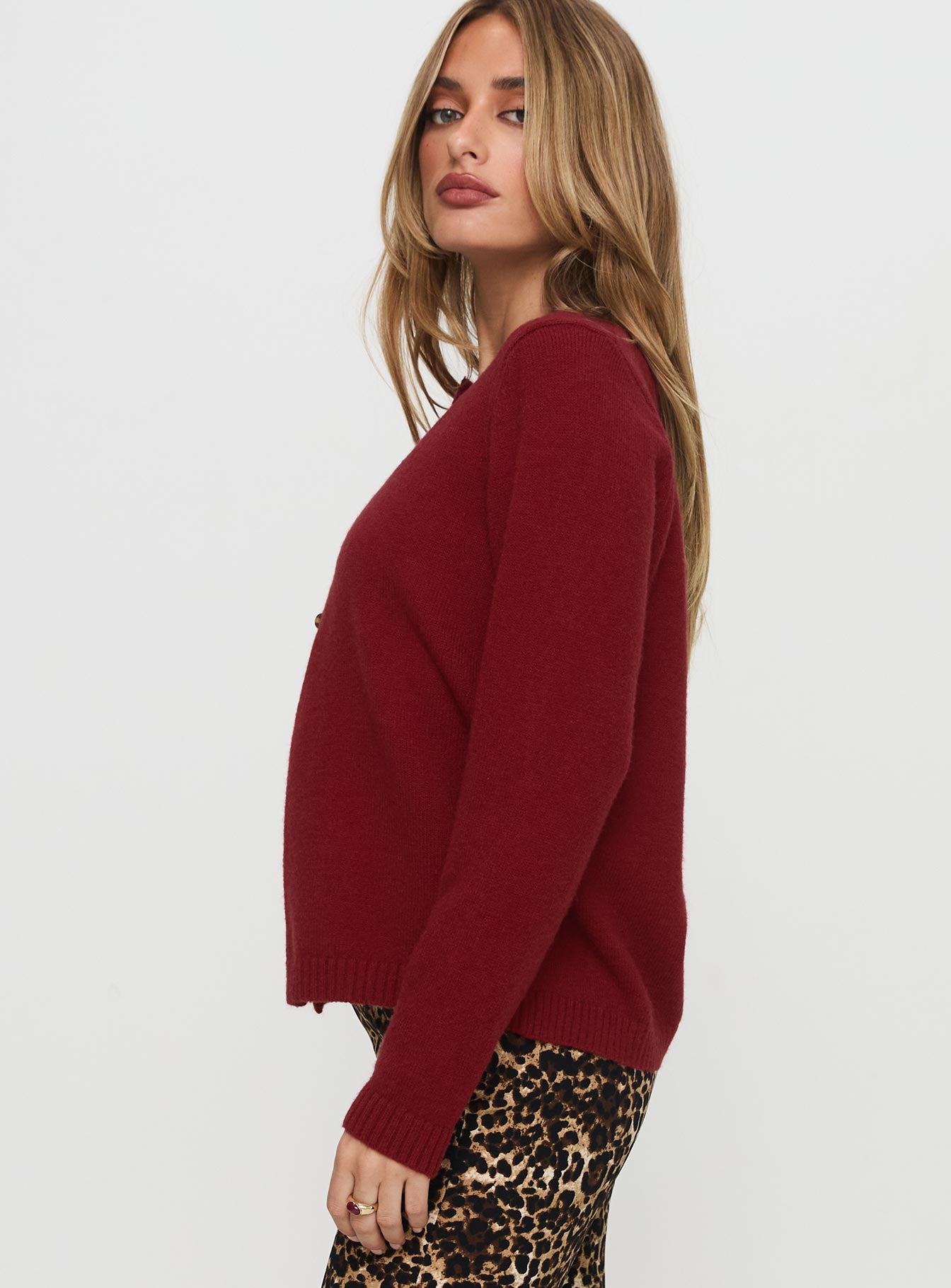 Arica Button Up Knit Cardigan Red - Image 4