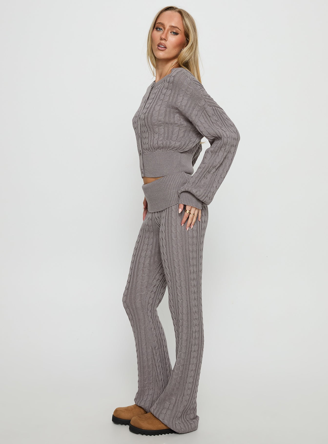 Baleigh Cable Knit Foldover Pants Grey - Image 4