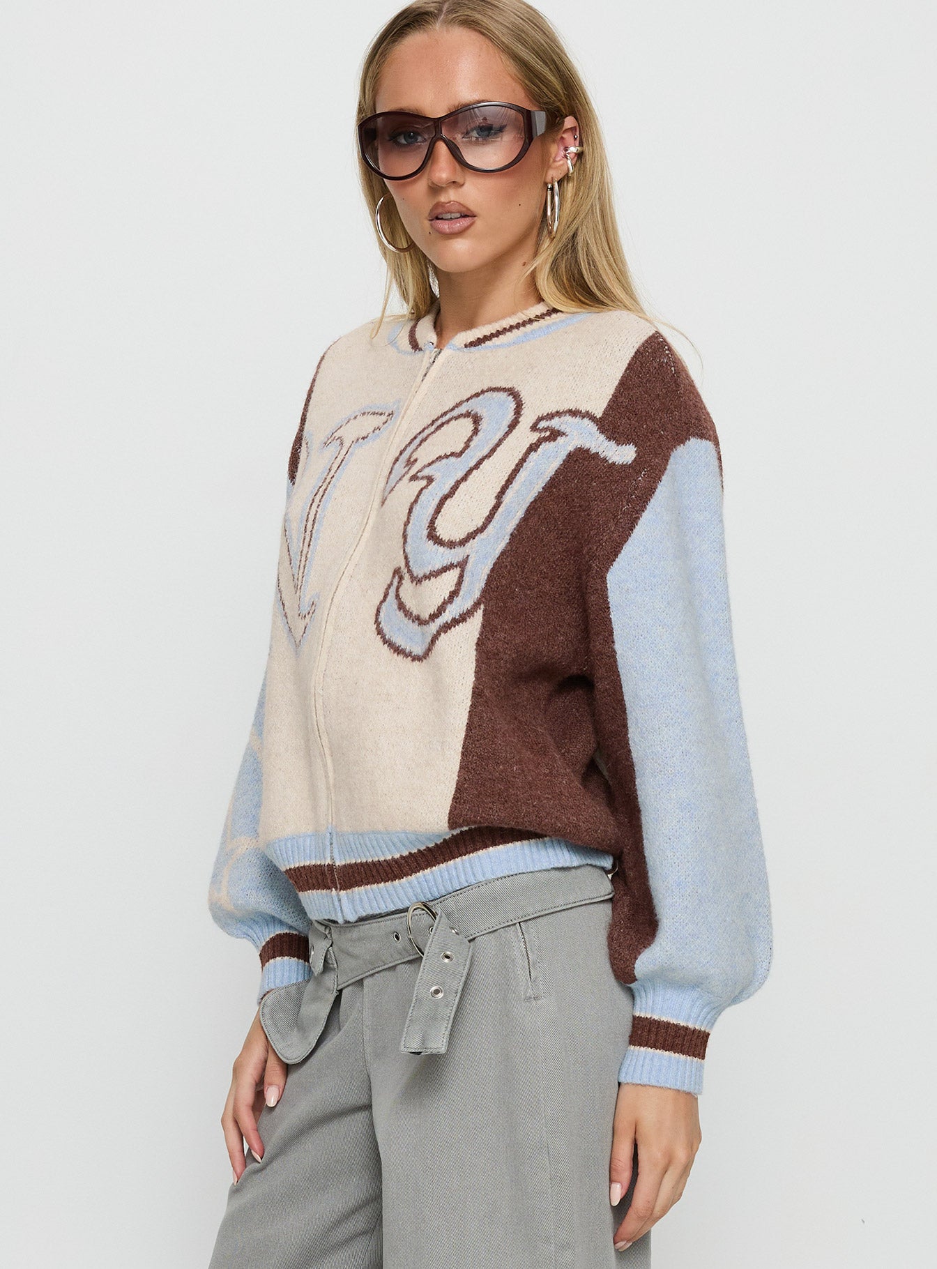 Brandyce Graphic Knit Jacket Blue Chocolate - Image 4