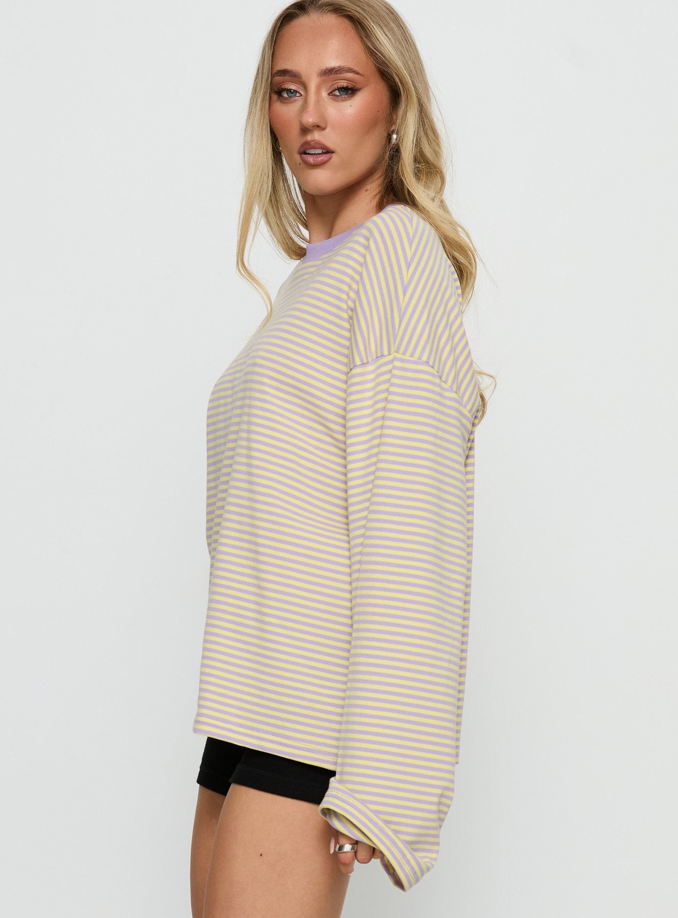 Settle Down Long Sleeve Top Lilac Lemon Stripe - Image 3
