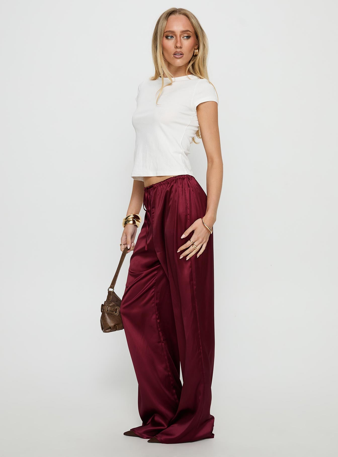 Soulstar Satin Pants Wine - Image 3