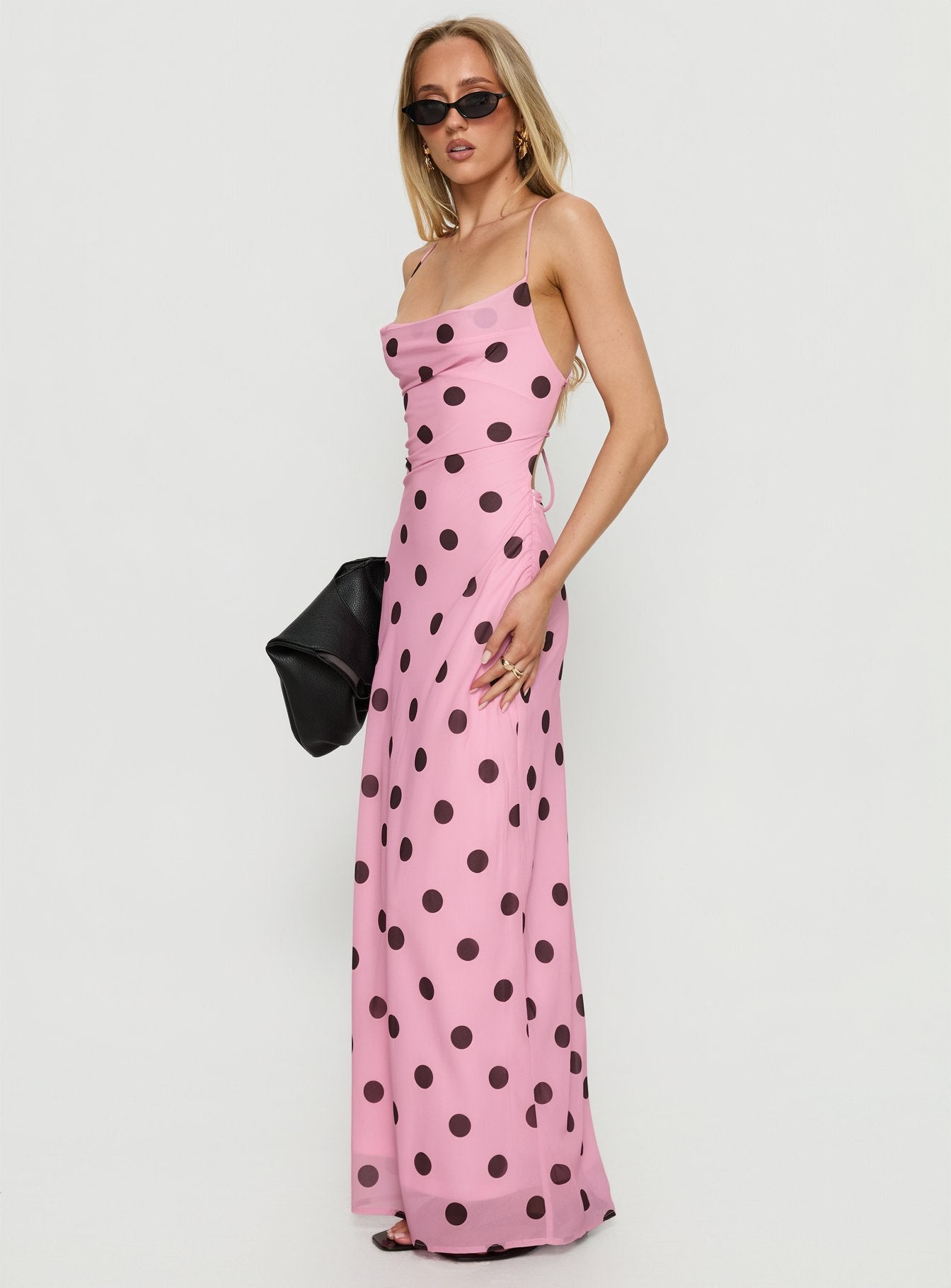 Celena Maxi Dress Pink Brown Polka - Image 4