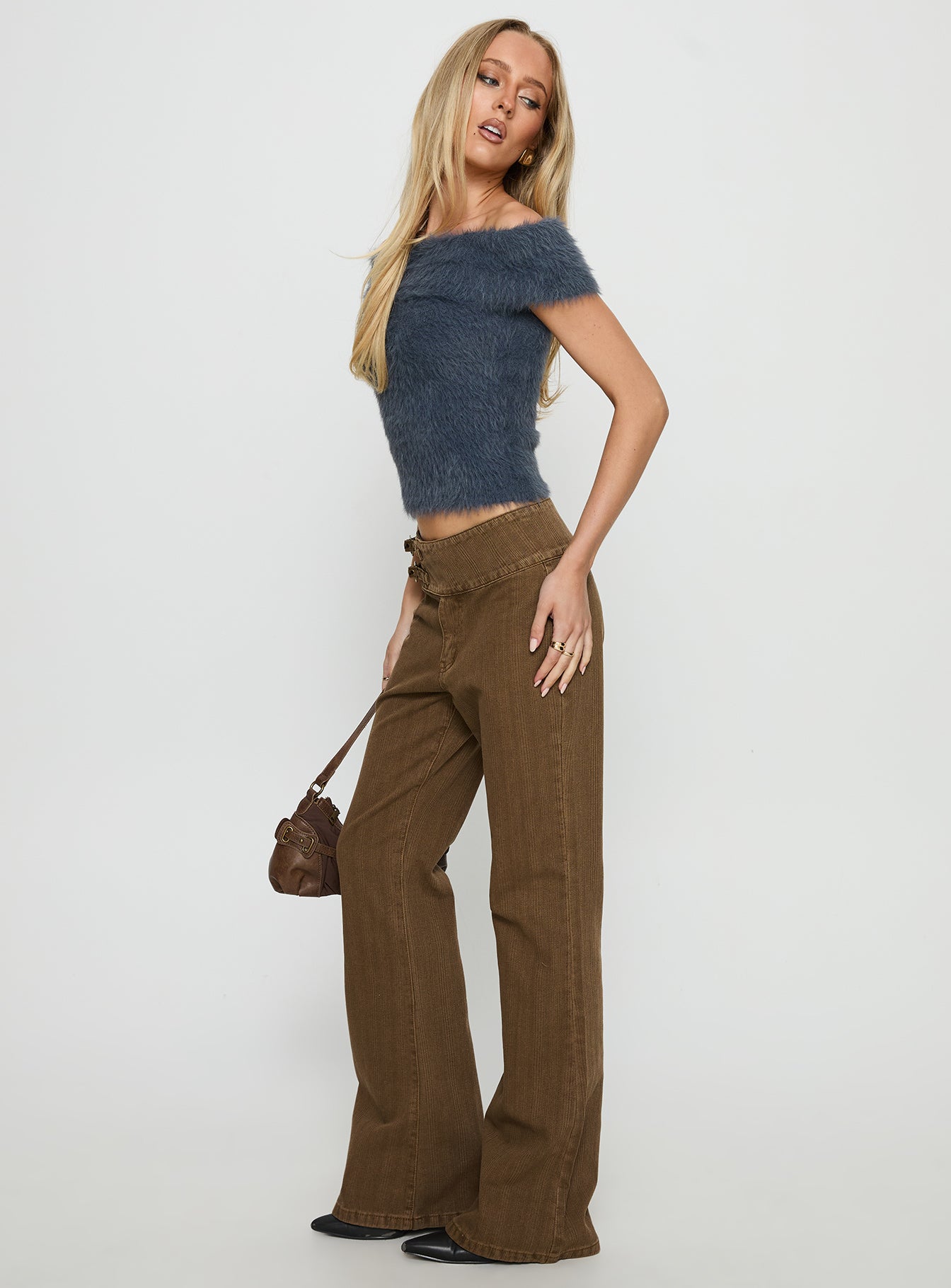 Thrill Ride Mid Rise Flare Jeans Washed Brown - Image 4
