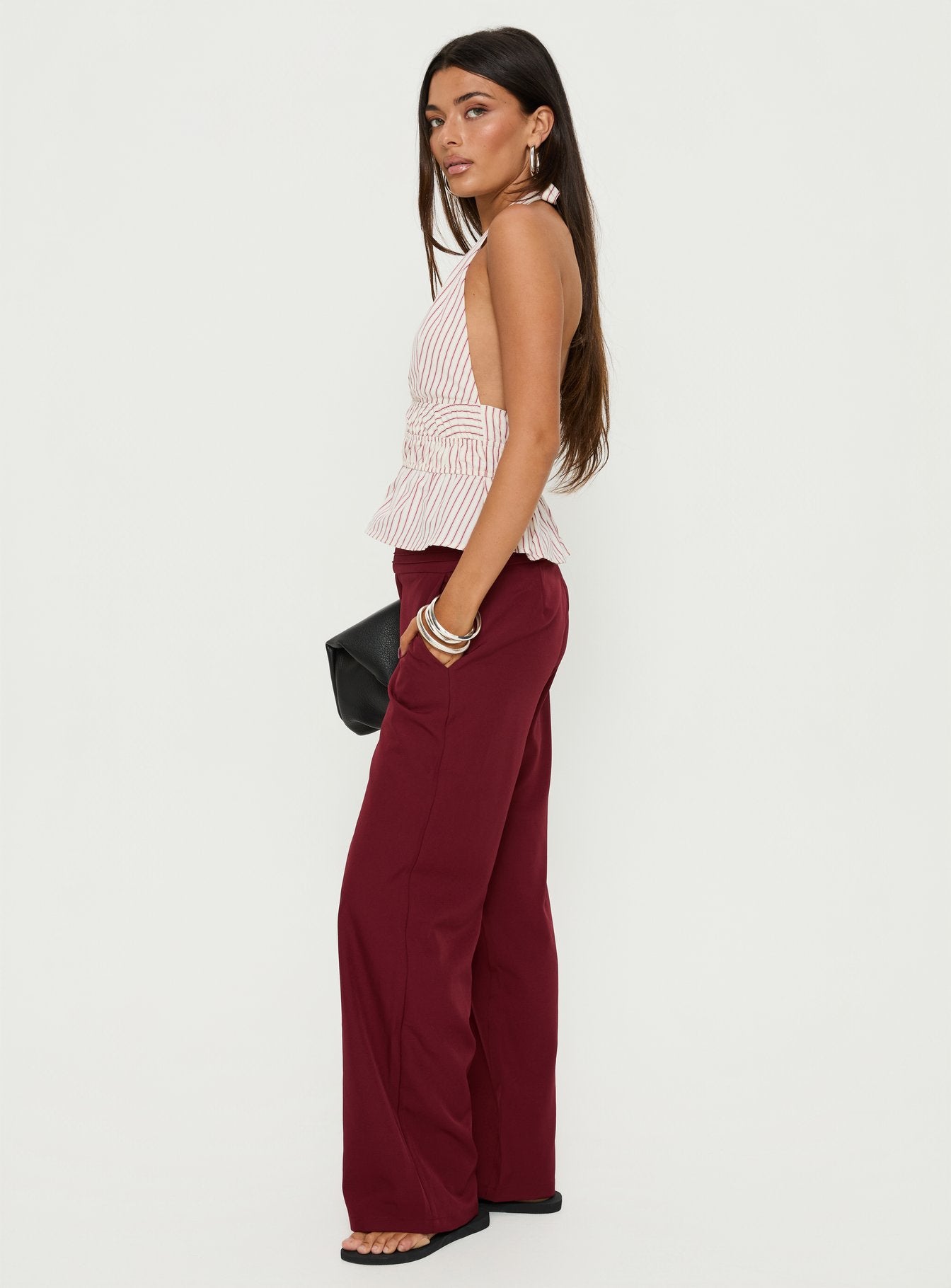 Good Riddance Pleat Tie Slouch Pants Burgundy - Image 3