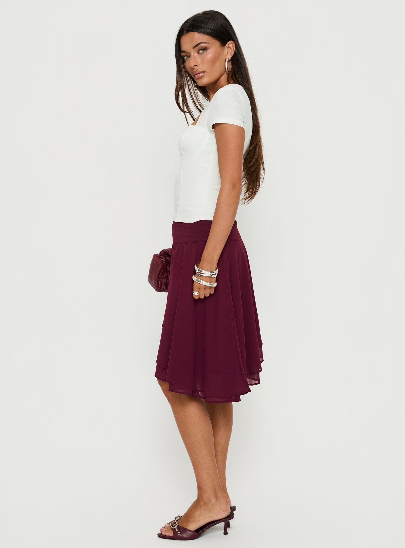 Evanescence Asymmetrical Midi Skirt Cherry - Image 4
