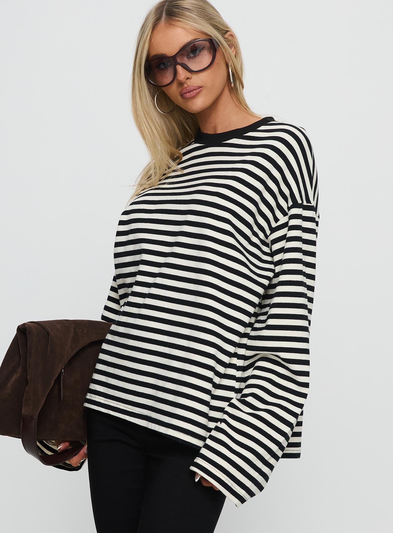 Settle Down Long Sleeve Top Black White Stripe - Image 4