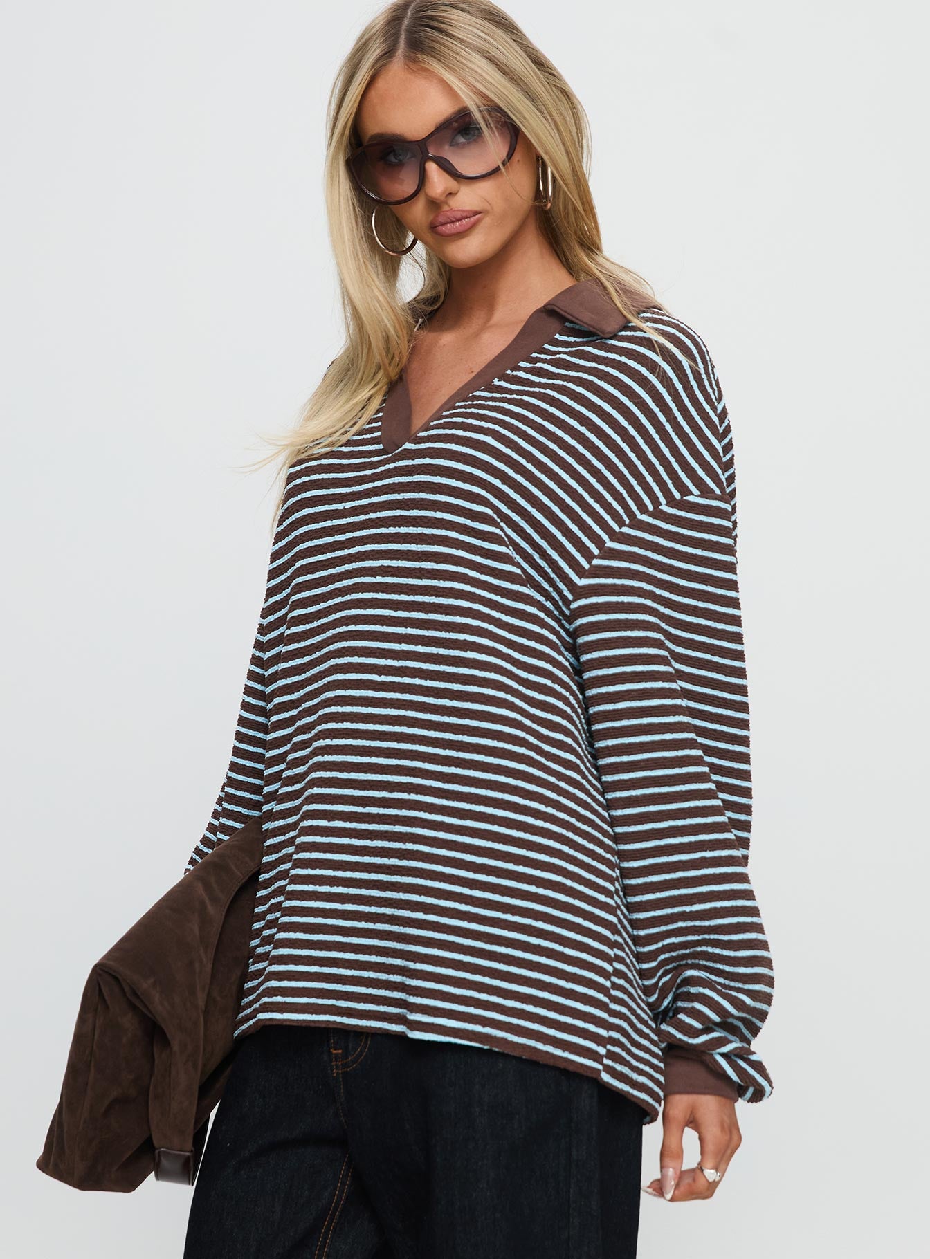 Rigbys Collared Jumper Brown Blue Stripe - Image 4