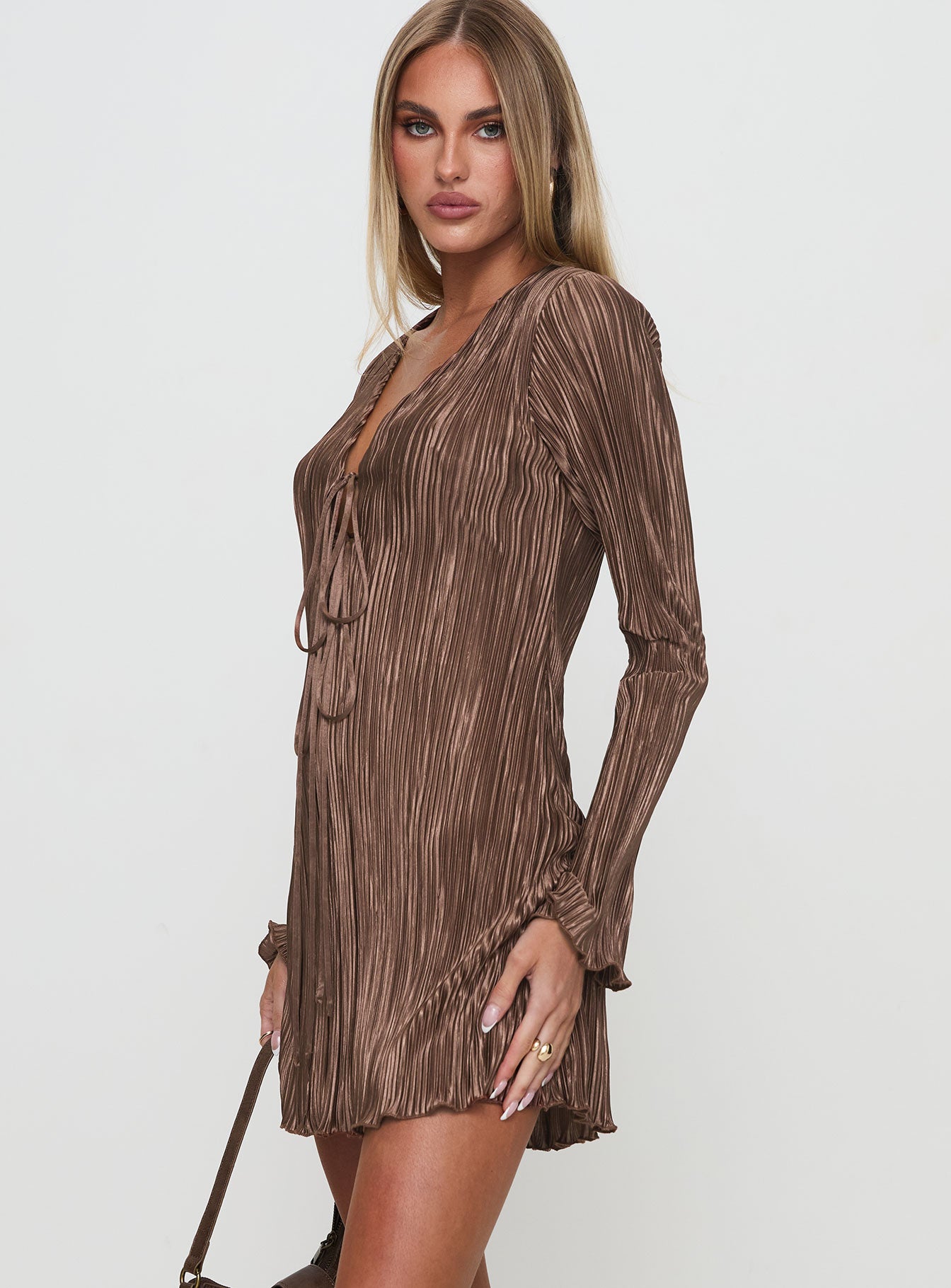 Malop Long Sleeve Mini Dress Chocolate - Image 4