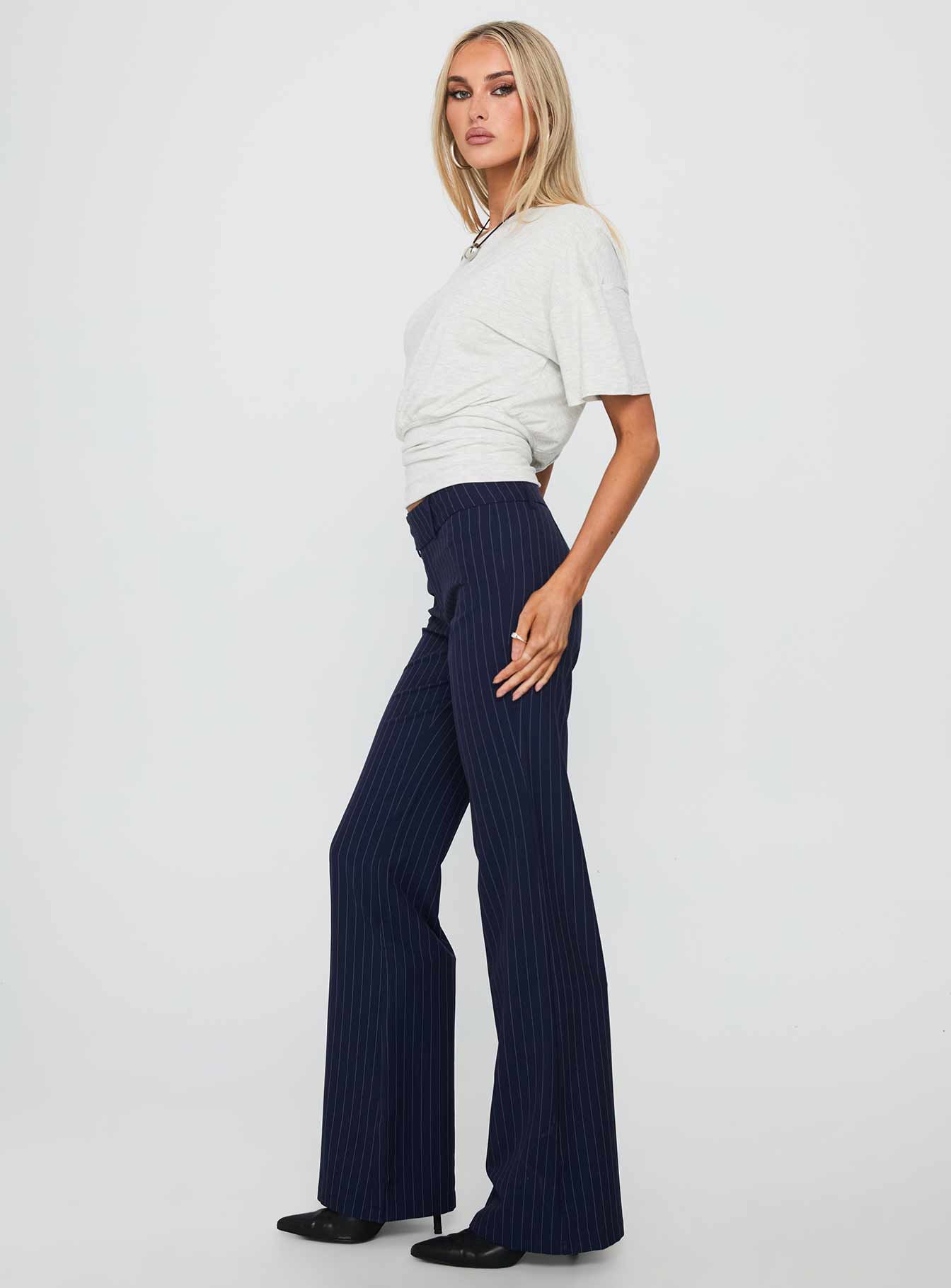 Kinkirk Flared Pants Navy Pinstripe - Image 4