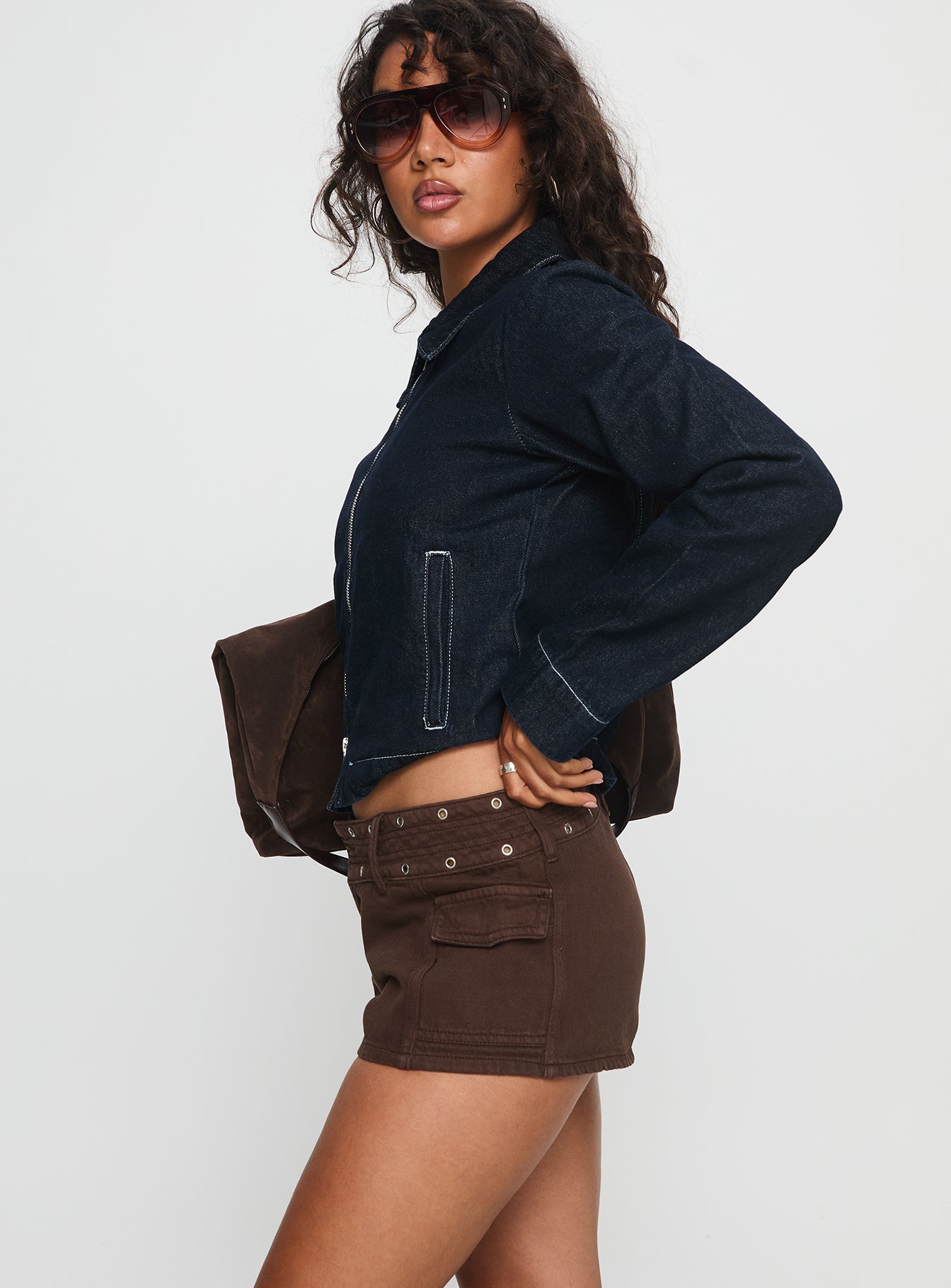 Reno Eyelet Micro Shorts Brown Wash - Image 3