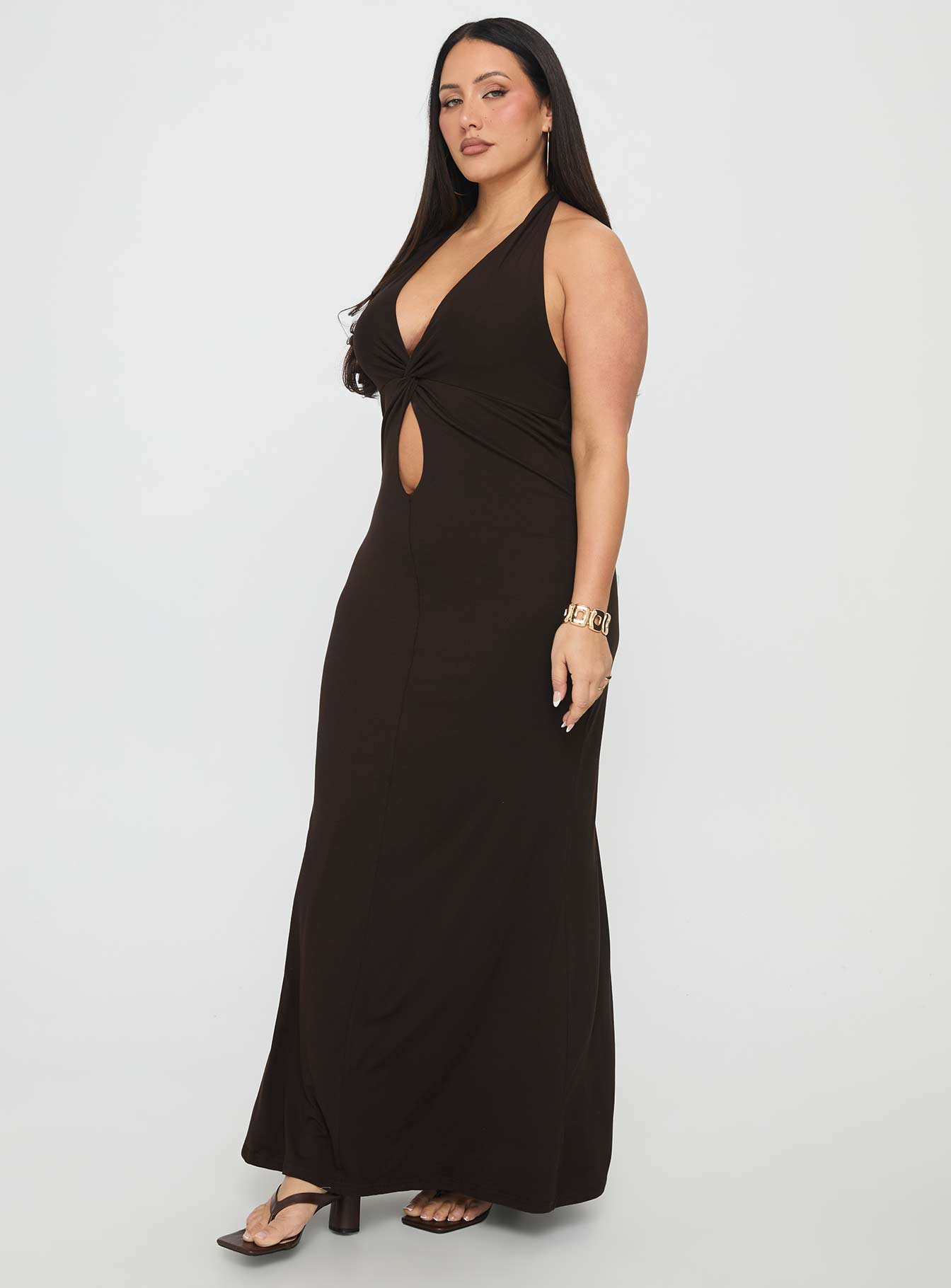 No Hard Feelings Twist Maxi Dress Brown Curve - Image 4