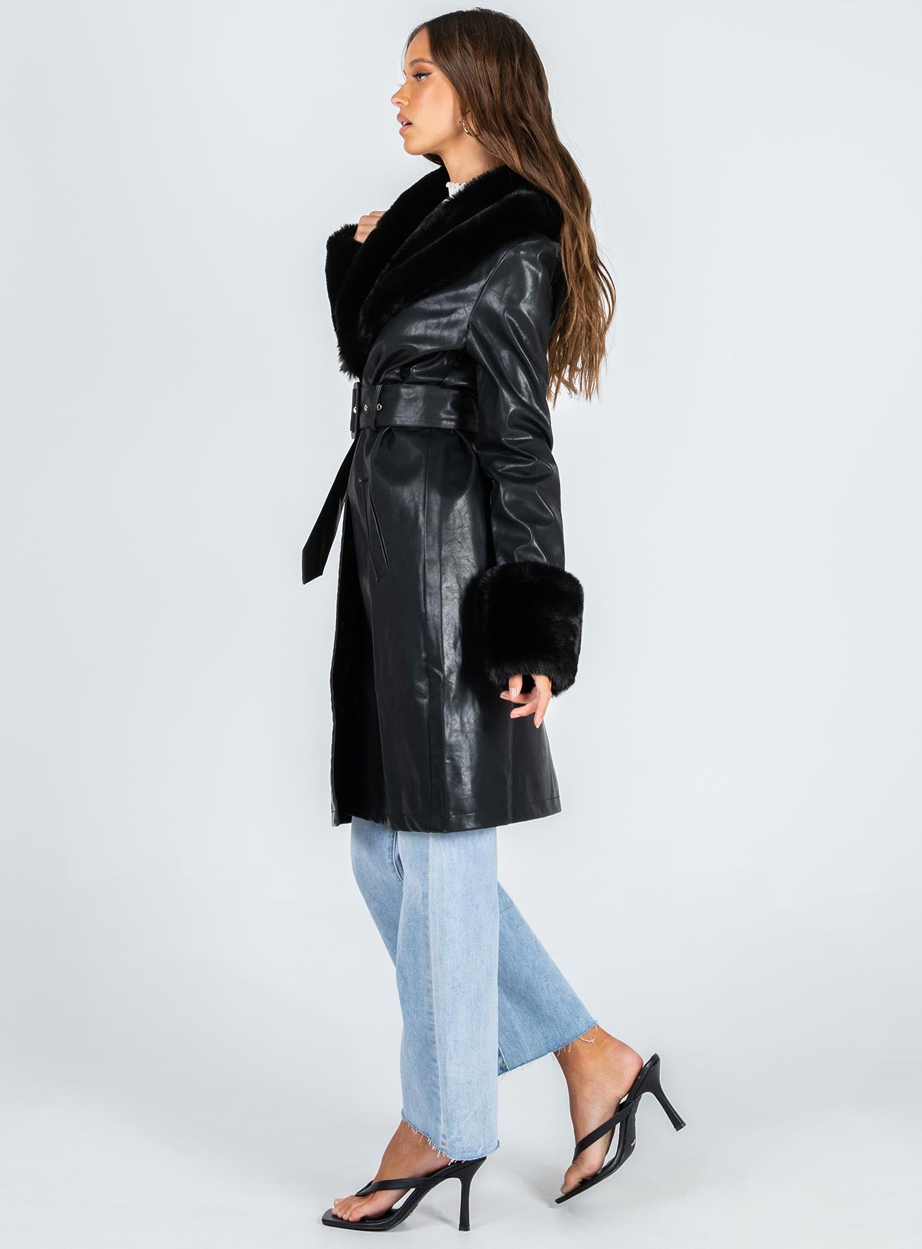 Brooklyn Faux Leather Long Coat Black - Image 5