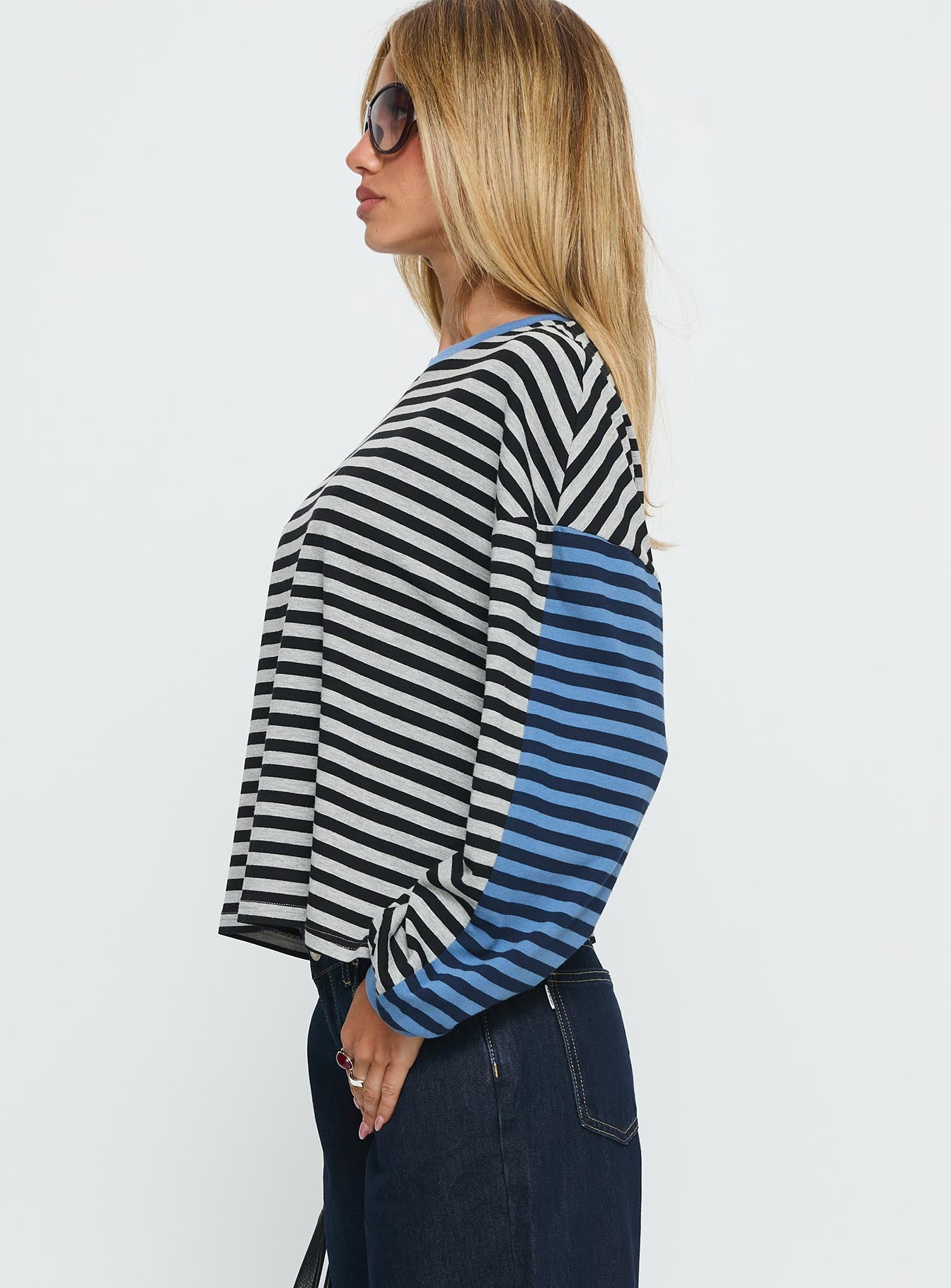 Taysha Long Sleeve Top Black Grey Stripe - Image 4