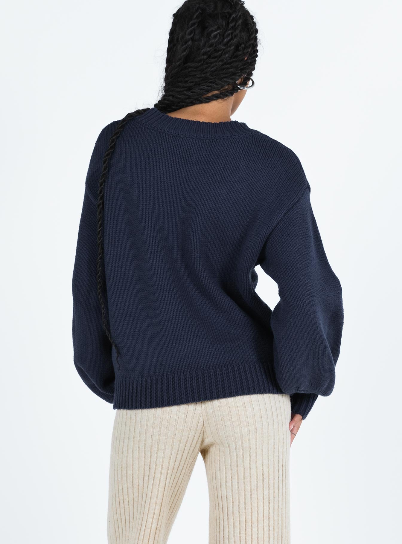 Harmony Balloon Sleeve Knit Sweater Navy - Image 6