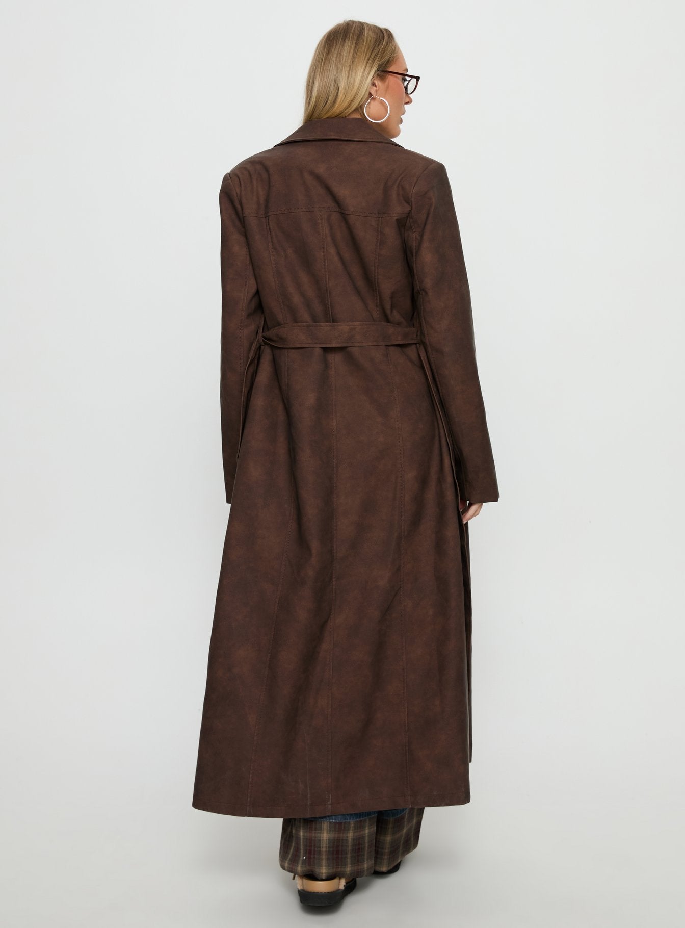 Salazar Longline Belted Trench Coat Chocolate Brown - Image 5