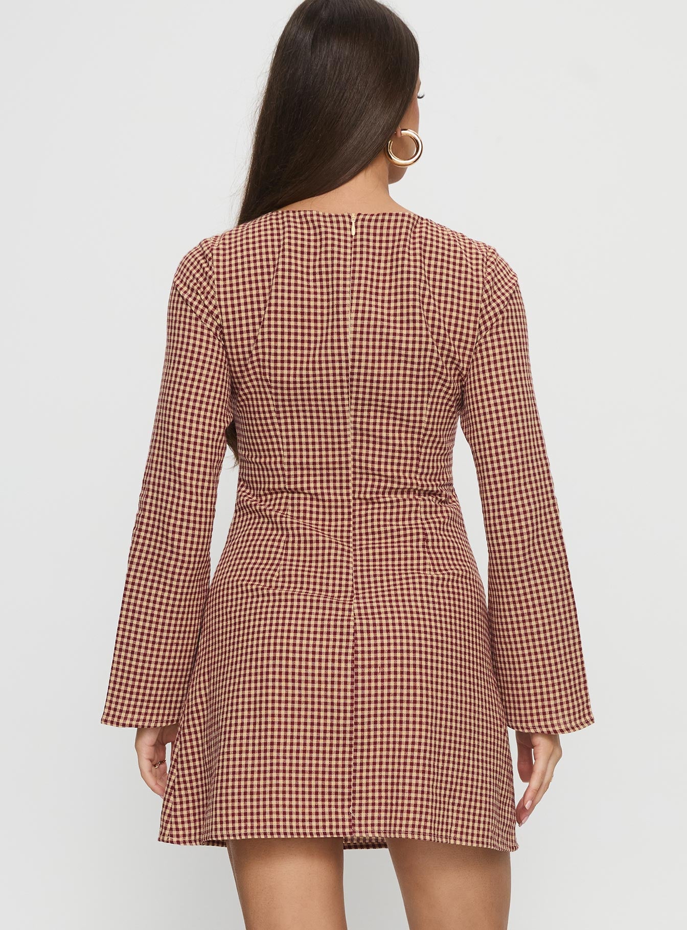 Kassidee Keyhole Long Sleeve Mini Dress Red Check - Image 5