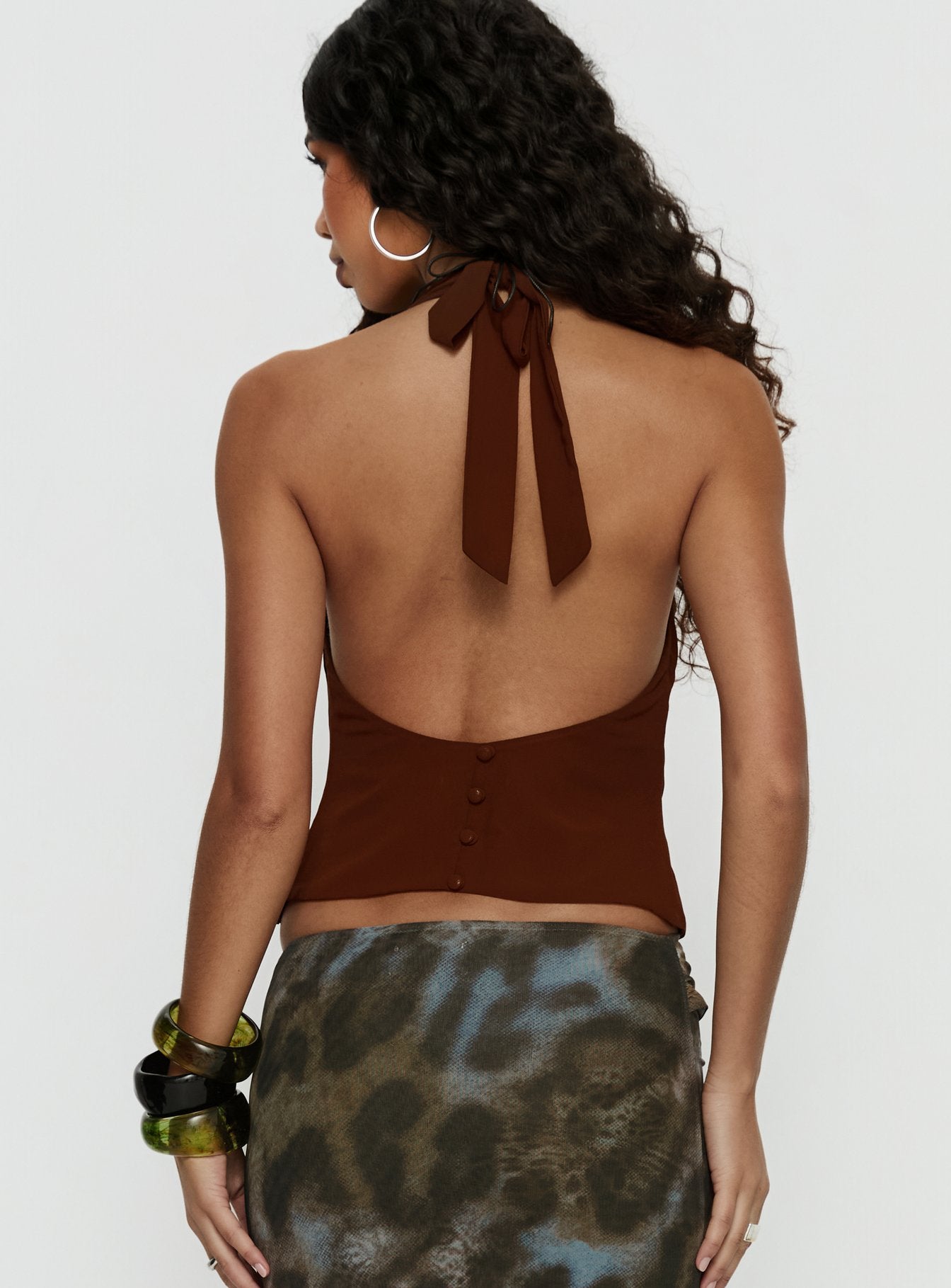 Annina Plunge Neck Backless Halter Top Chocolate - Image 5