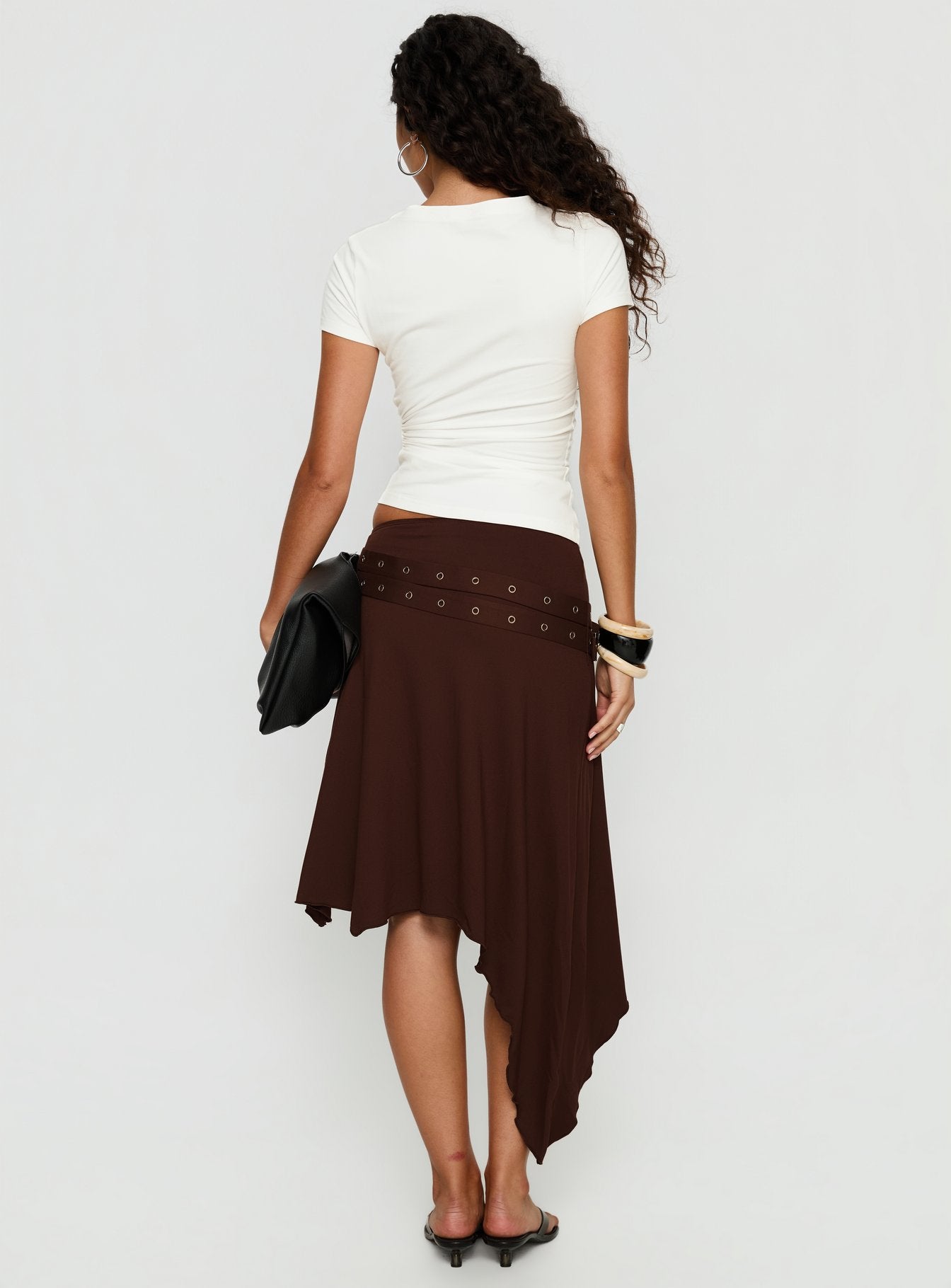 Lorensa Double Buckle Asymmetrical Midi Skirt Brown - Image 5