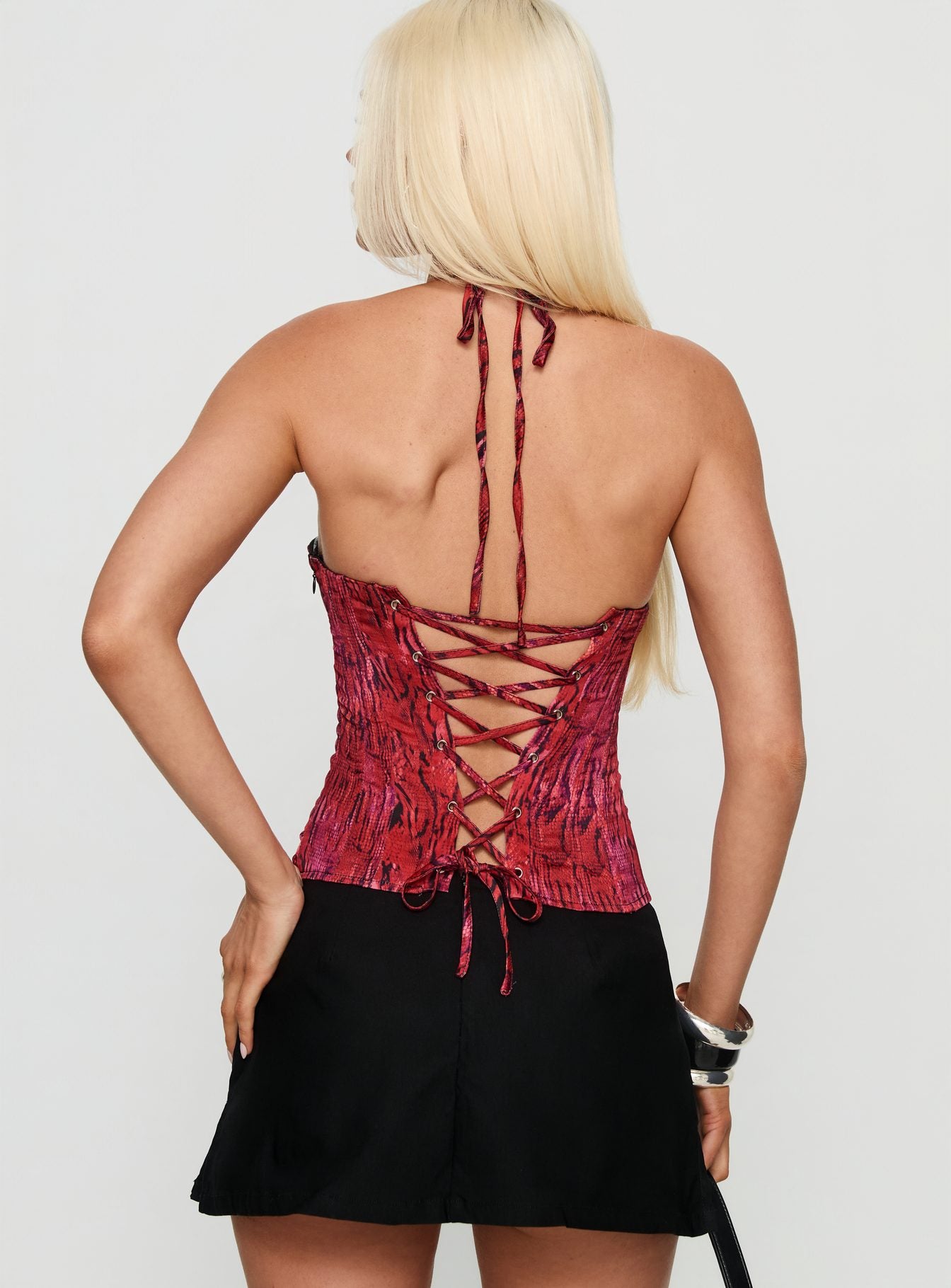 Joylene Lace Up Corset Red Black - Image 5