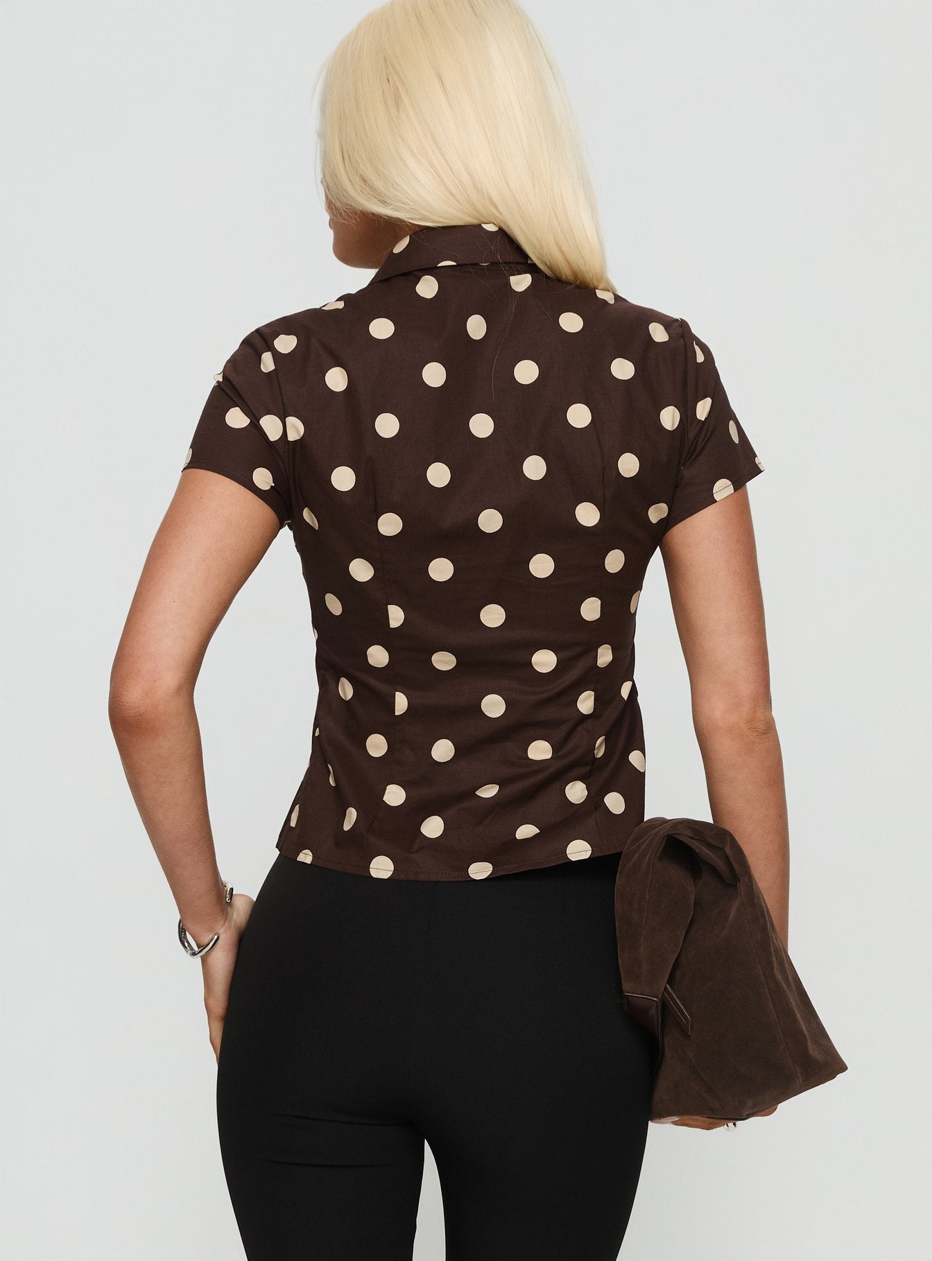 Lift Off Button Up Top Choc Lemon Polka - Image 5