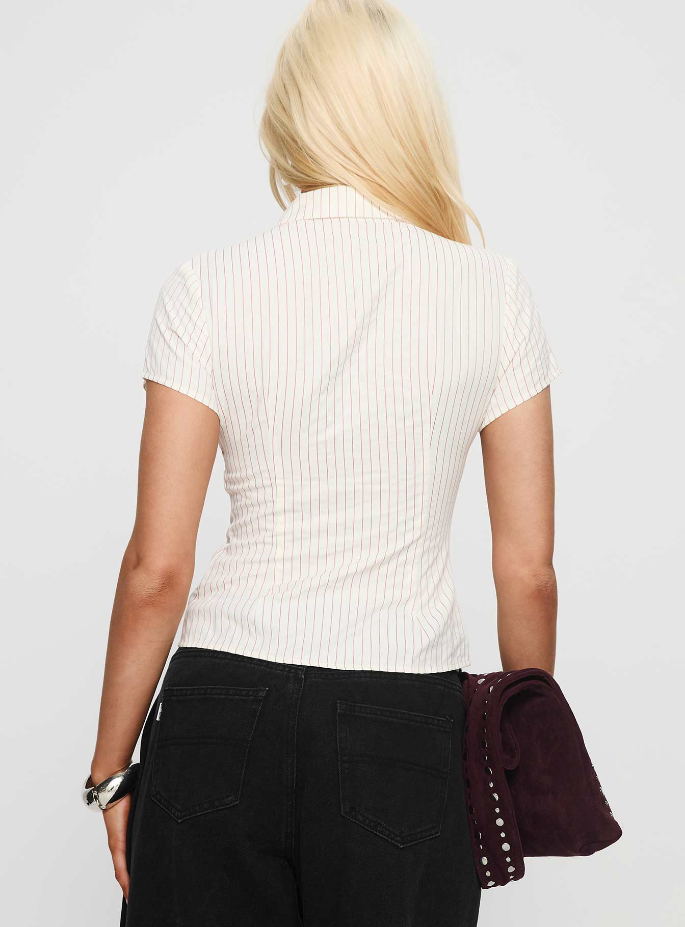 Lift Off Button Up Top White Red Stripe - Image 5