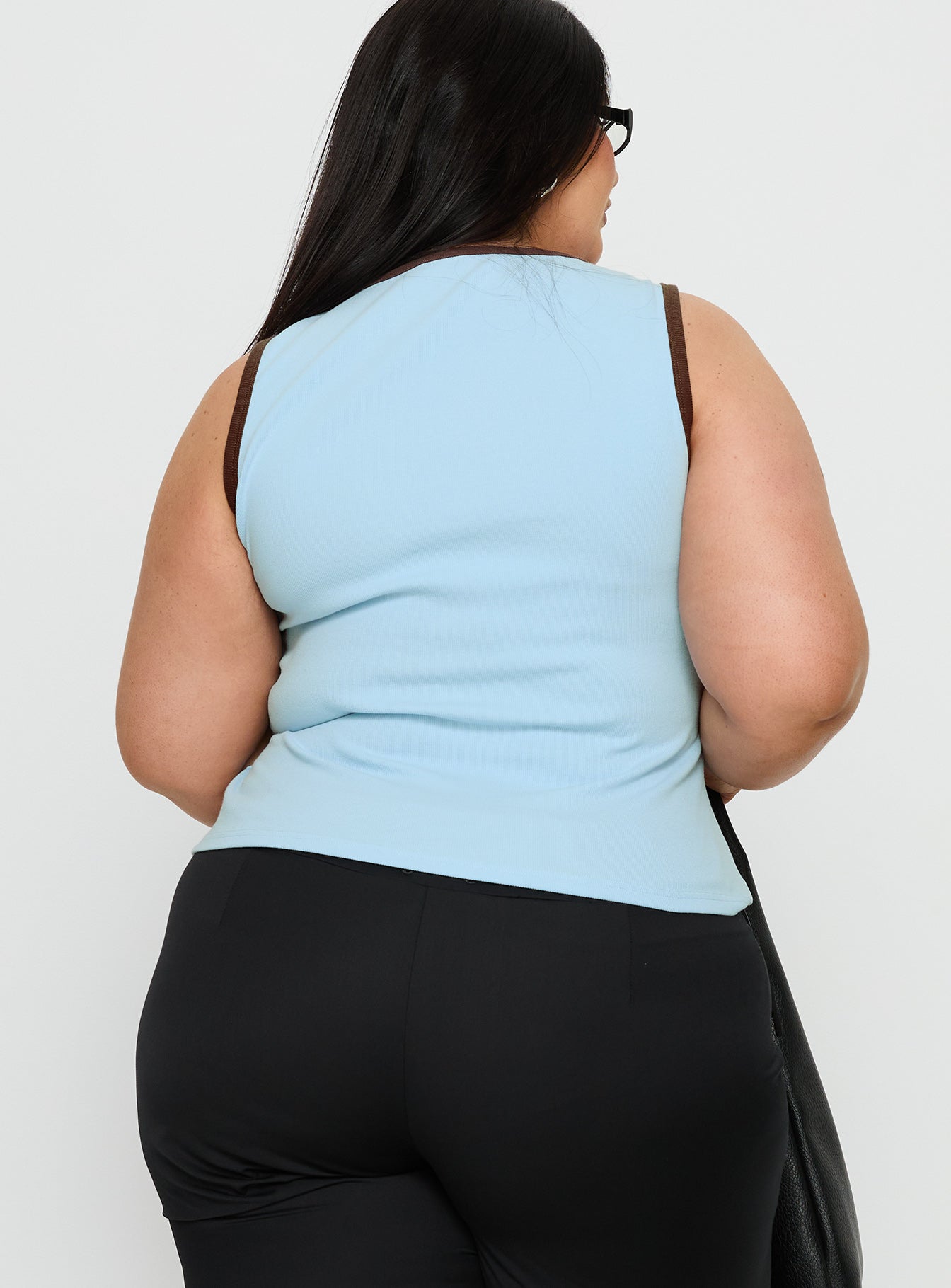 Baseline V Neck Rib Tank Top Blue Brown Curve - Image 5