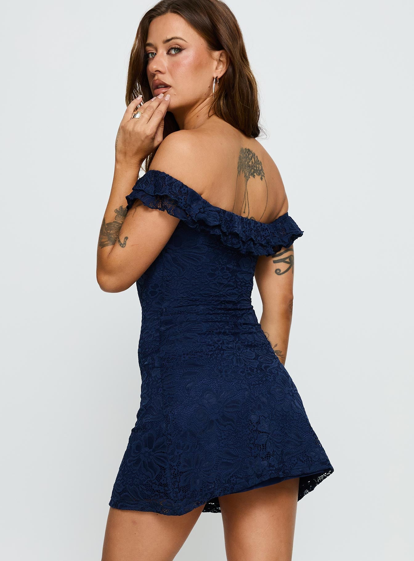 Anabeila Strapless Frill Mini Dress Navy - Image 5