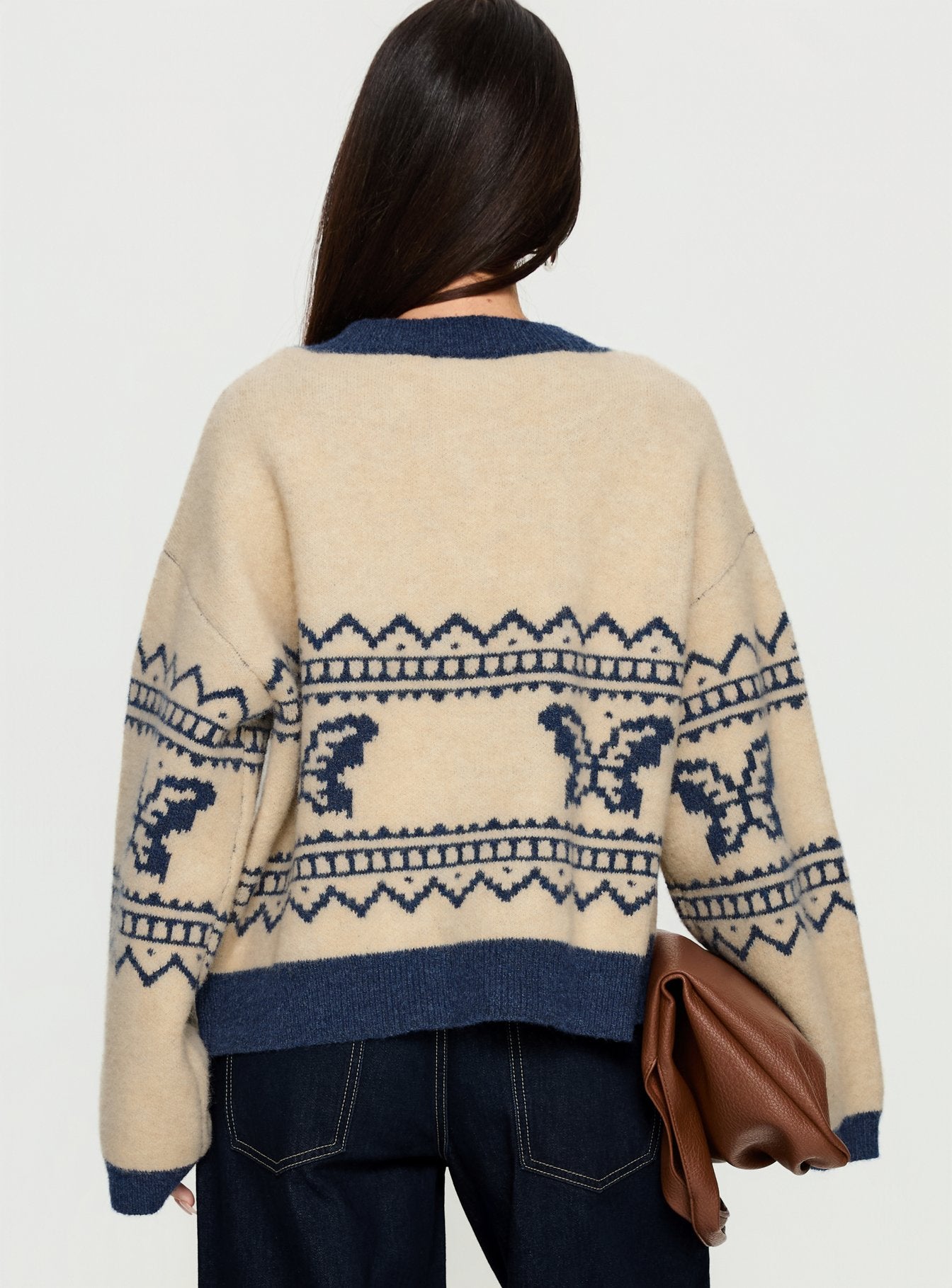 Wynoni Alpine Knit Cardigan Beige Navy - Image 4