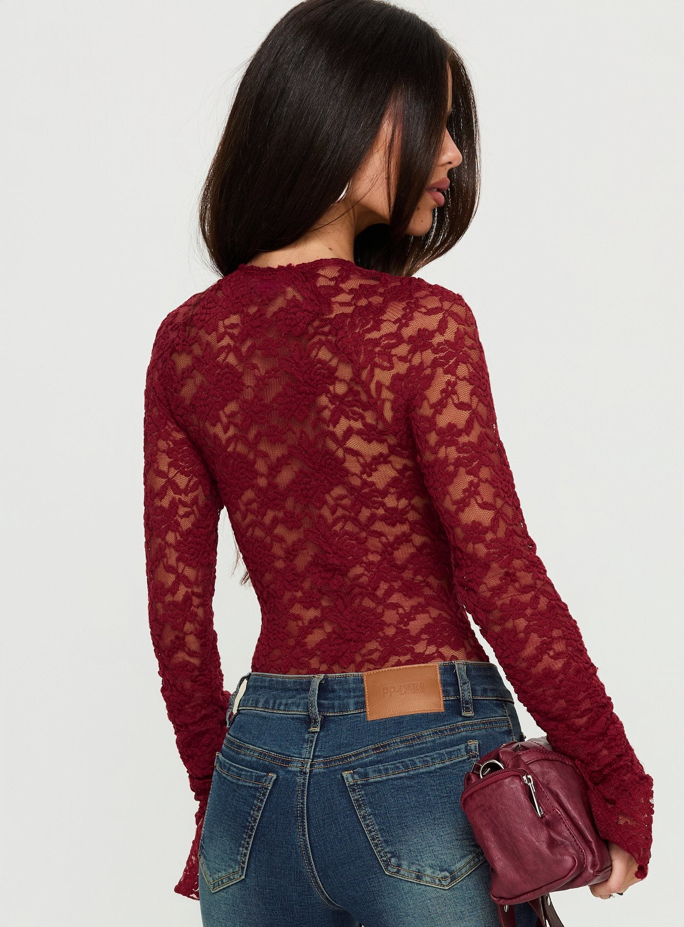 Giallo Long Sleeve Bodysuit Burgundy - Image 4