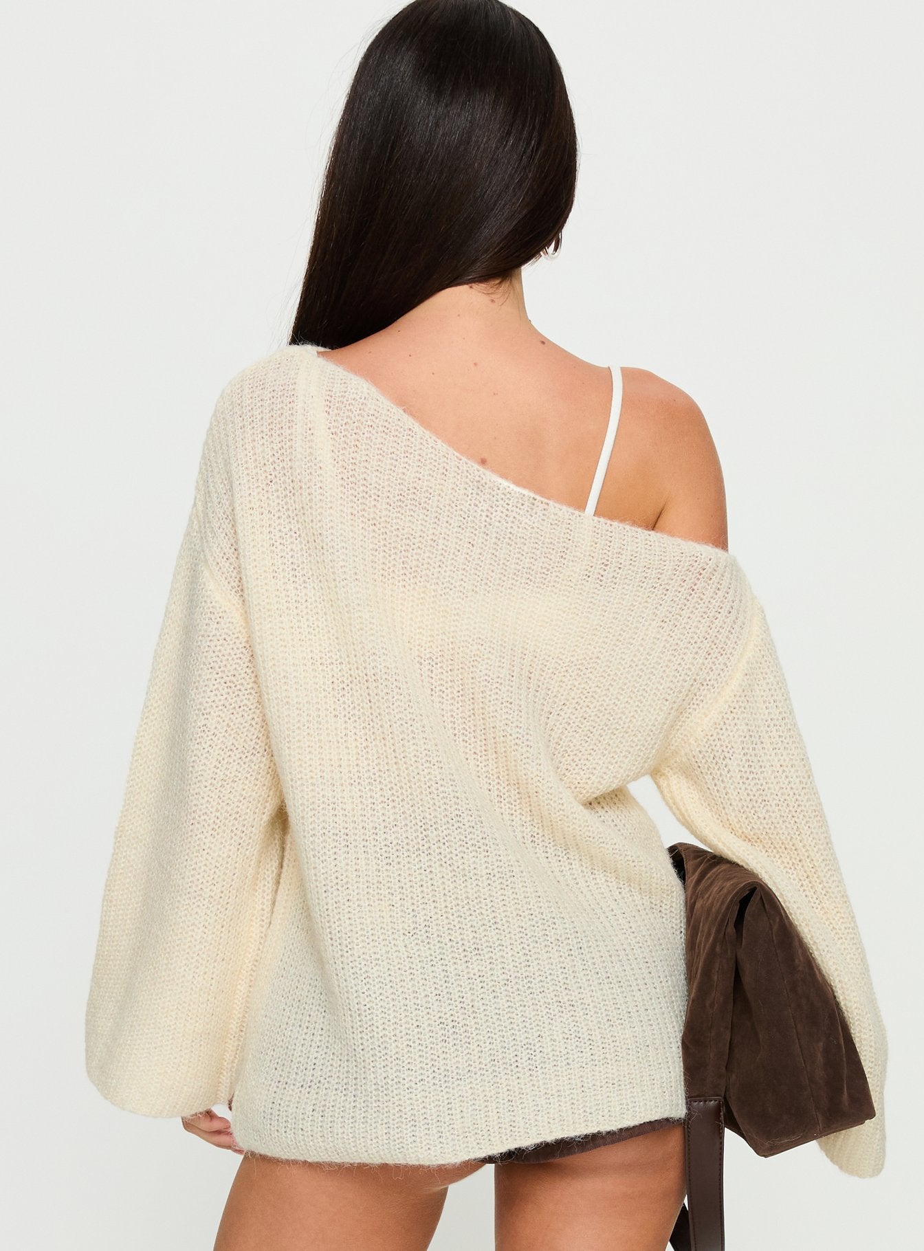 Delyn Off Shoulder Slouchy Knit Sweater Cream - Image 5