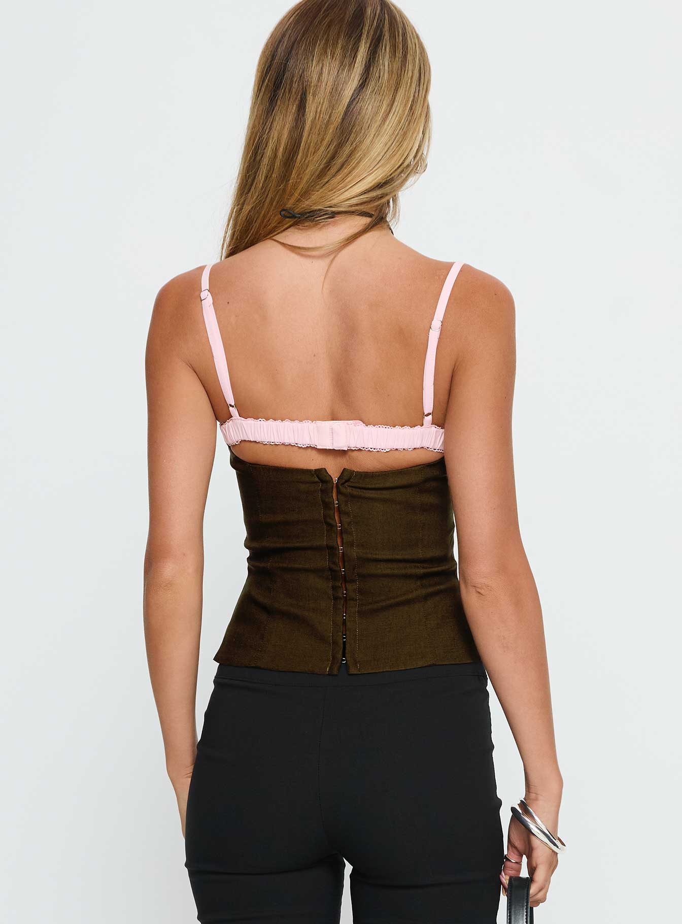 Renaissance Corset Lace Top Olive Pink - Image 5