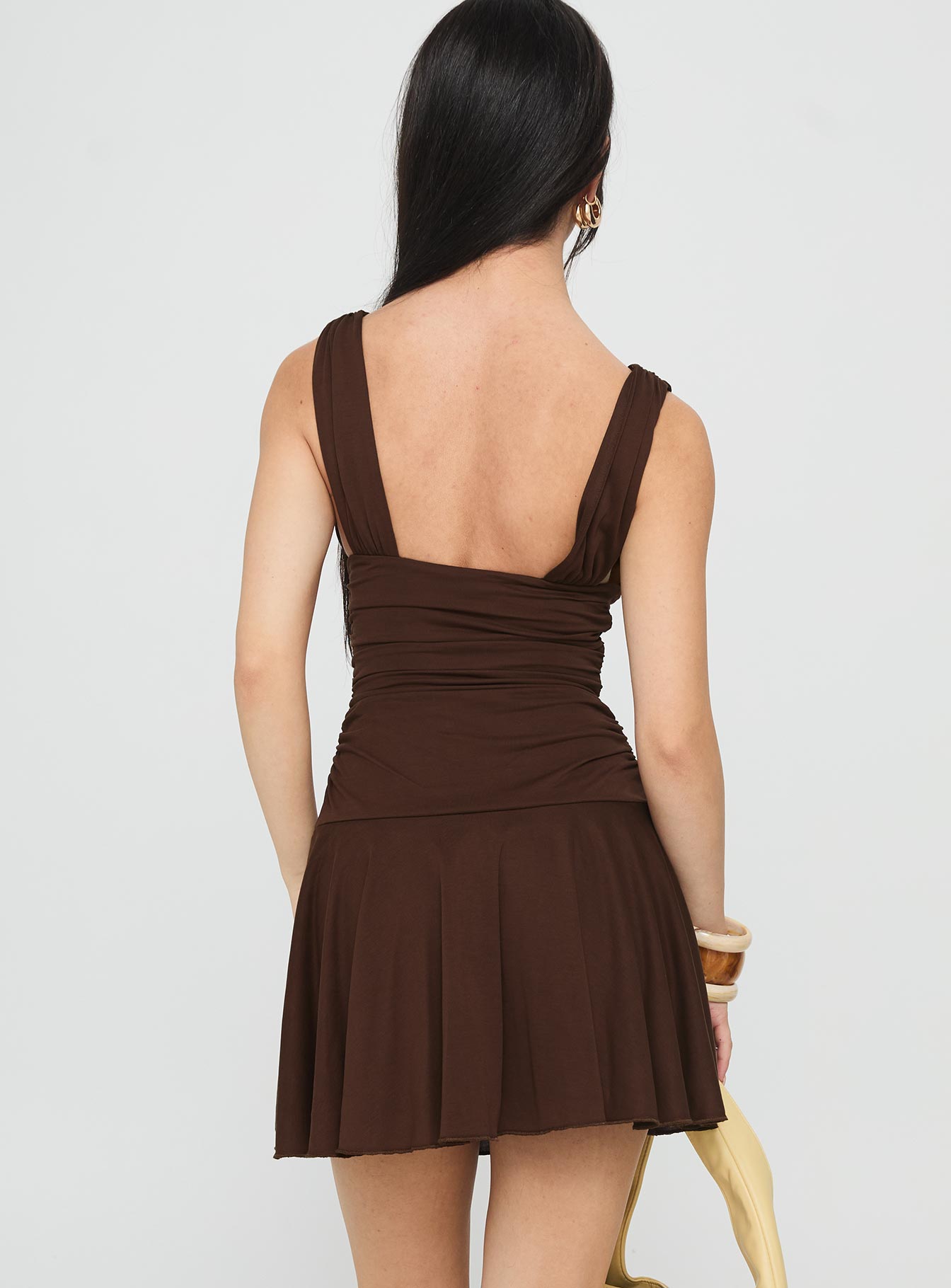 Poseur Plunge Mini Dress Chocolate - Image 5