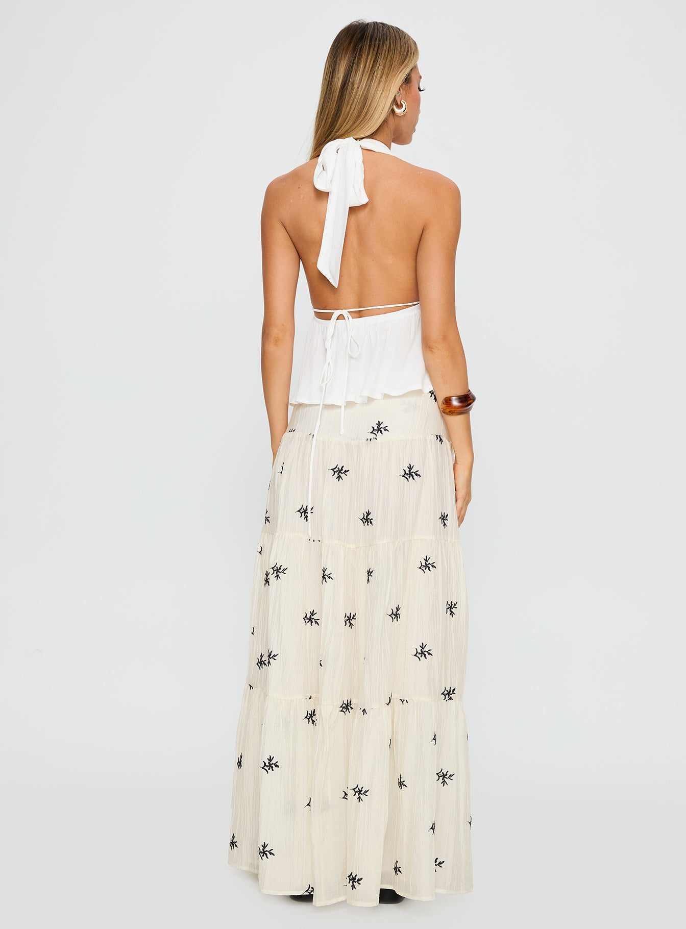 Cinnamon Embroidered Maxi Skirt Cream Navy - Image 5
