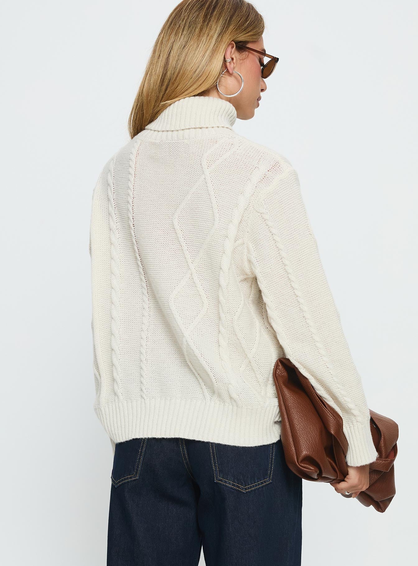 Tarynne Cable Knit Turtle Neck Sweater Beige - Image 12