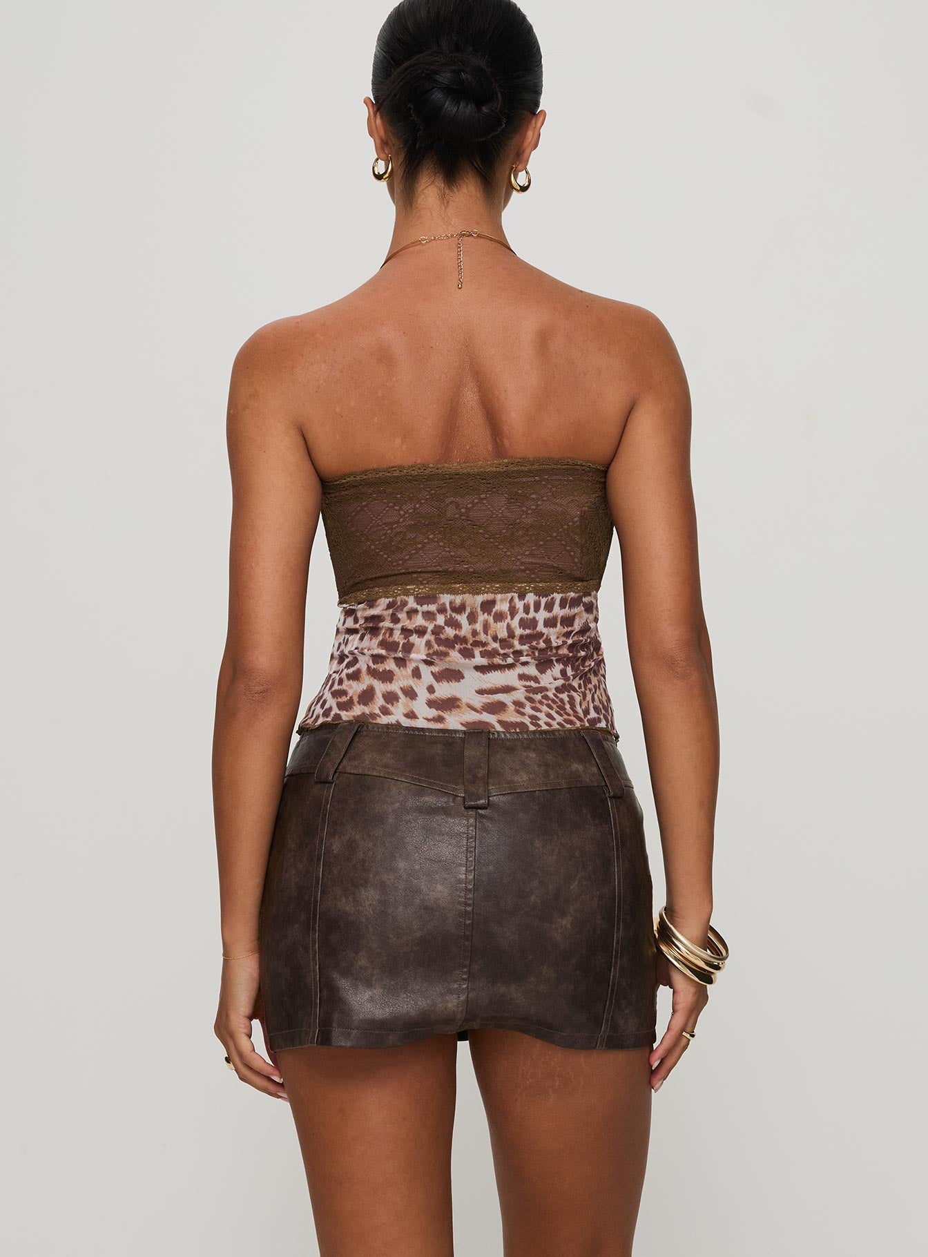 Anarchy Faux Leather Mini Skirt Brown - Image 5