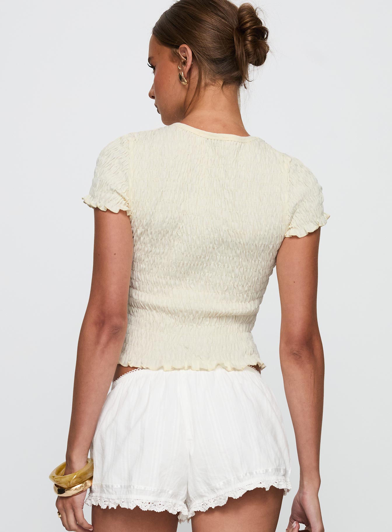 Ciao Bella Shirred Graphic Top Cream - Image 5